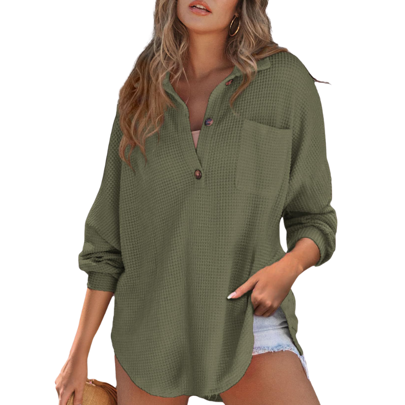 Geneviève – Lightweight Button V-neck Tunic Blouse