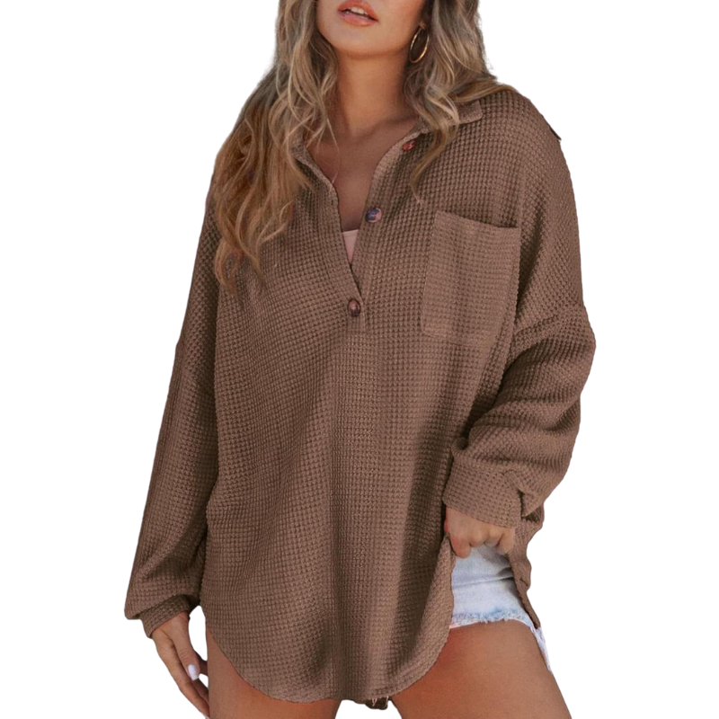 Geneviève – Lightweight Button V-neck Tunic Blouse