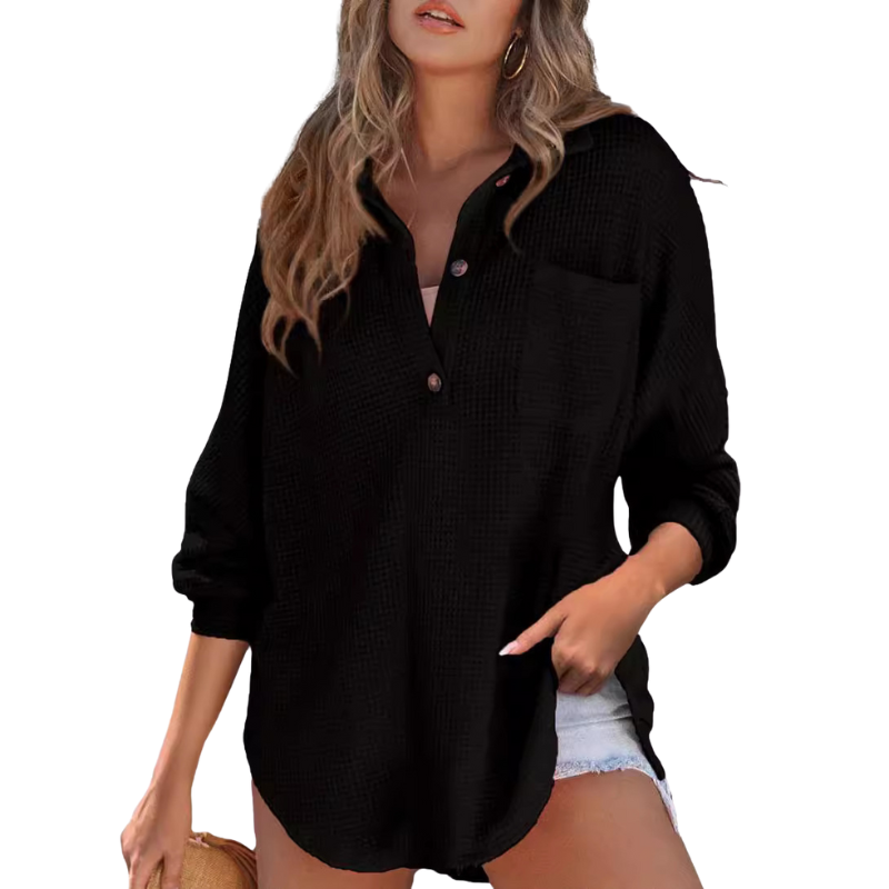 Geneviève – Lightweight Button V-neck Tunic Blouse