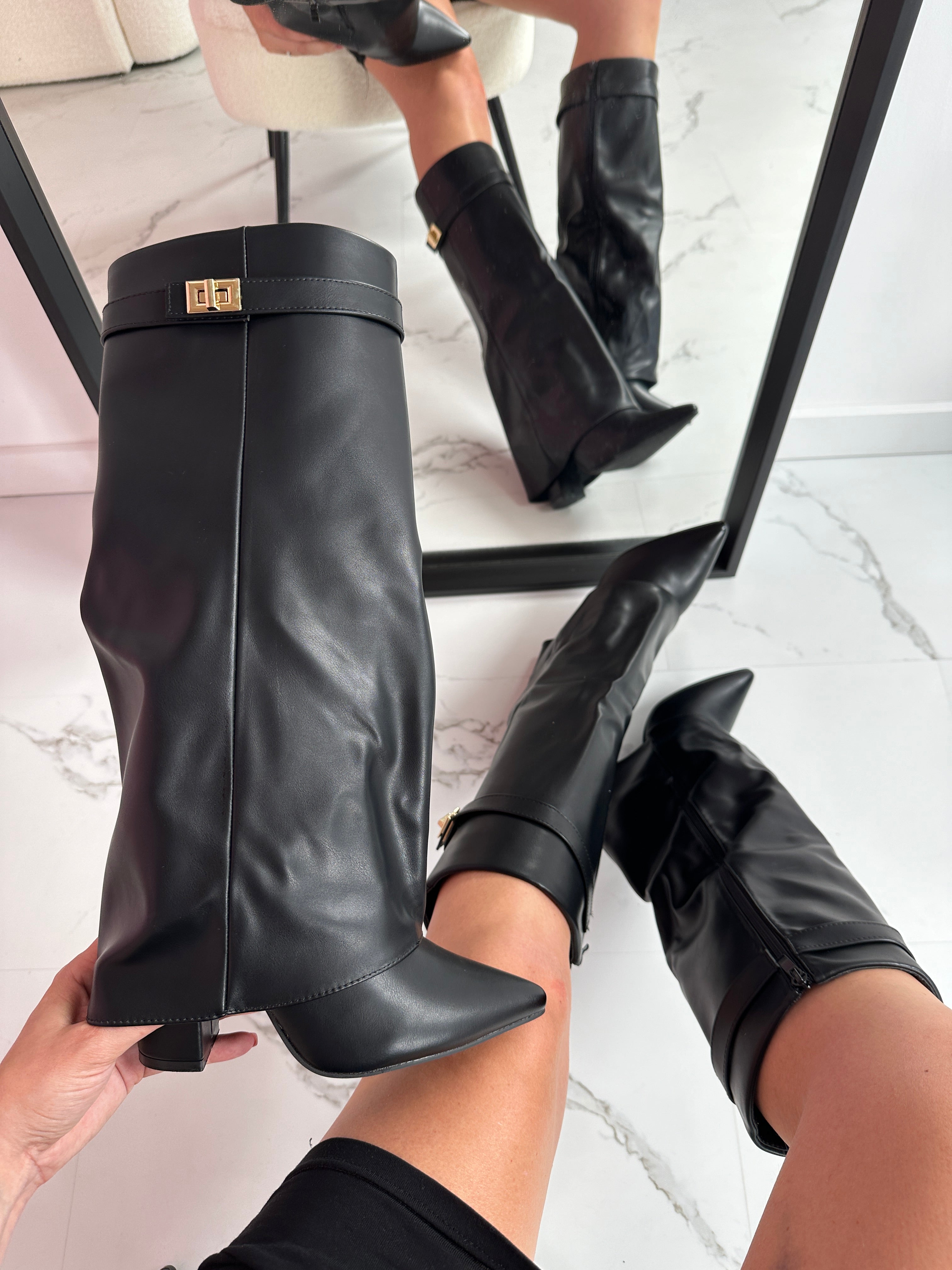 Serena - Black Leather Boots