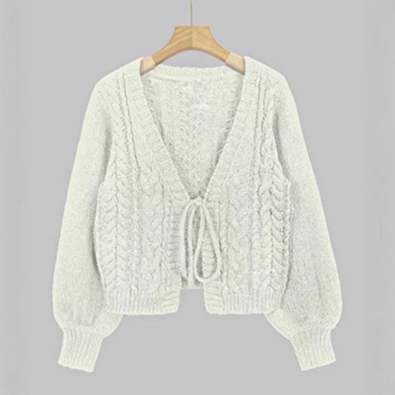 Sherica – Cozy Vintage Chunky Tie-Front Long Sleeve Cardigan