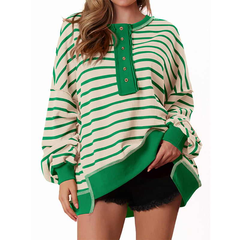 Polana - Casual Oversized Striped Long Sleeve Sweatshirt