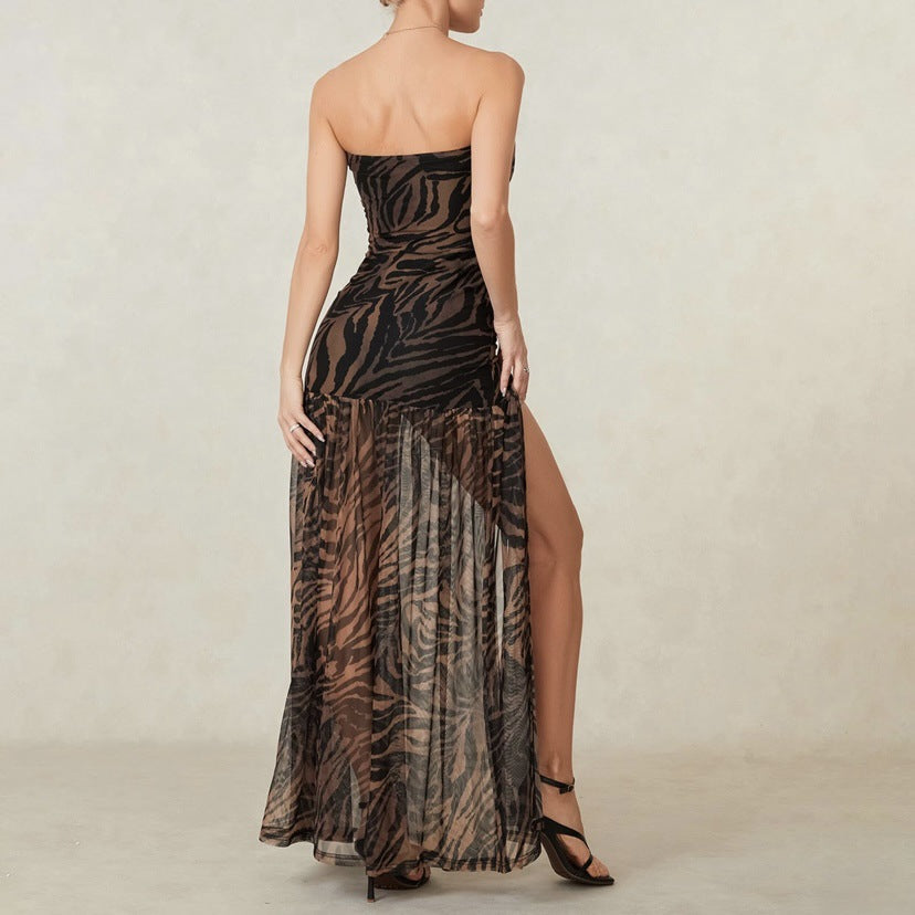 Natalie - Leopard Print Tube Dress with High Slit for Party Nights