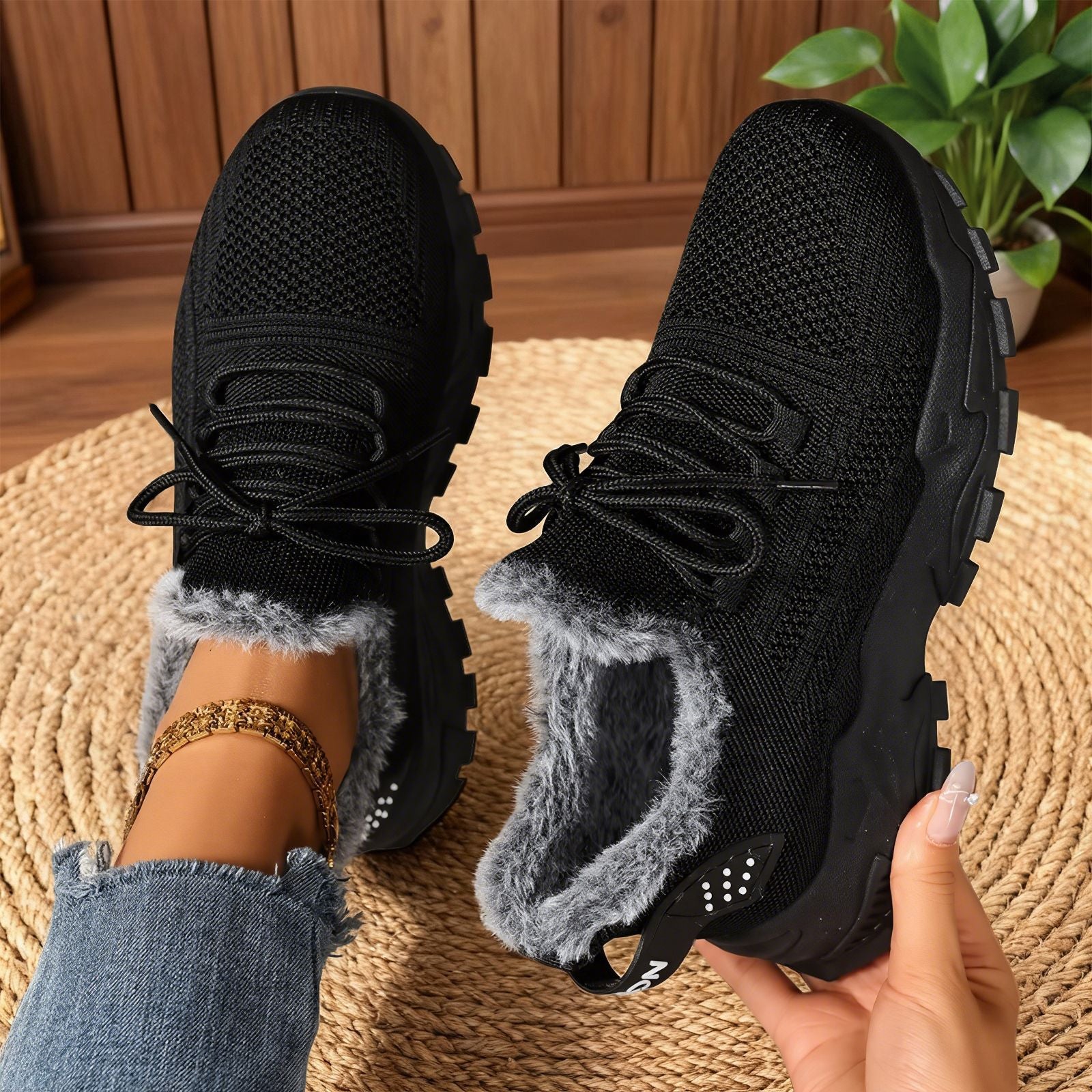 Brydee - Casual Fleece Lace-Up Lightweight Sneakers