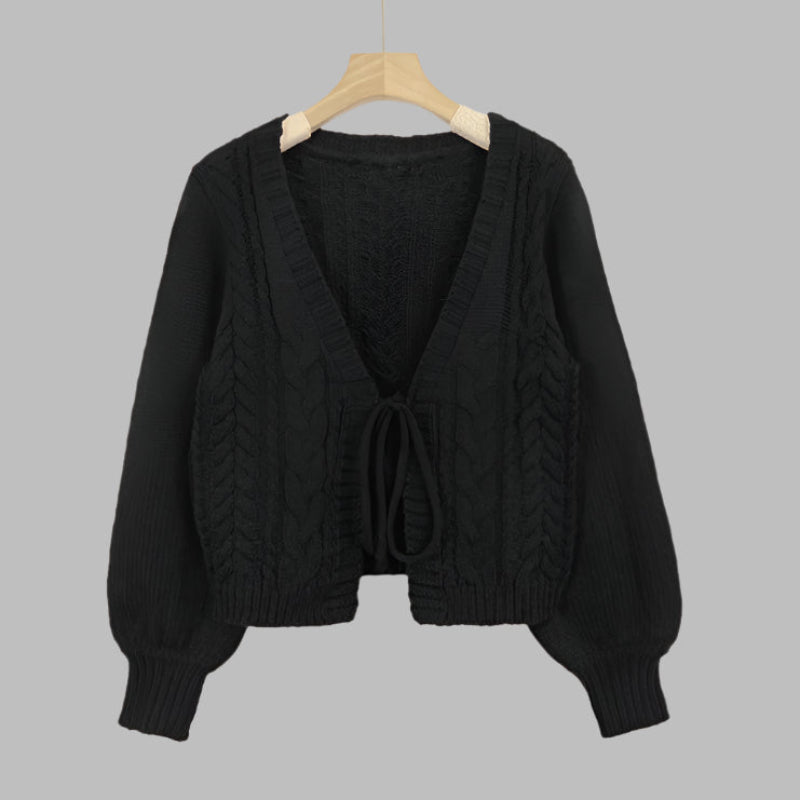Sherica – Cozy Vintage Chunky Tie-Front Long Sleeve Cardigan