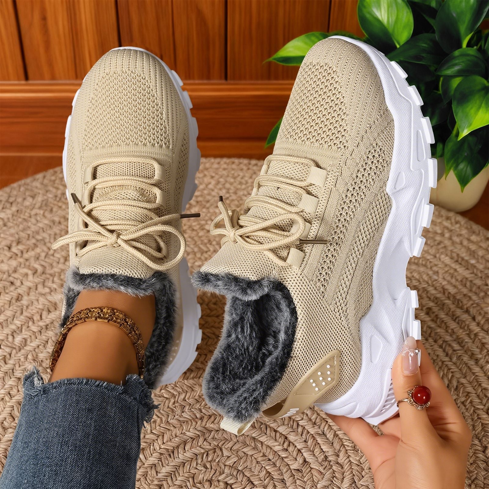 Brydee - Casual Fleece Lace-Up Lightweight Sneakers