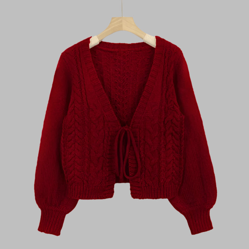 Sherica – Cozy Vintage Chunky Tie-Front Long Sleeve Cardigan