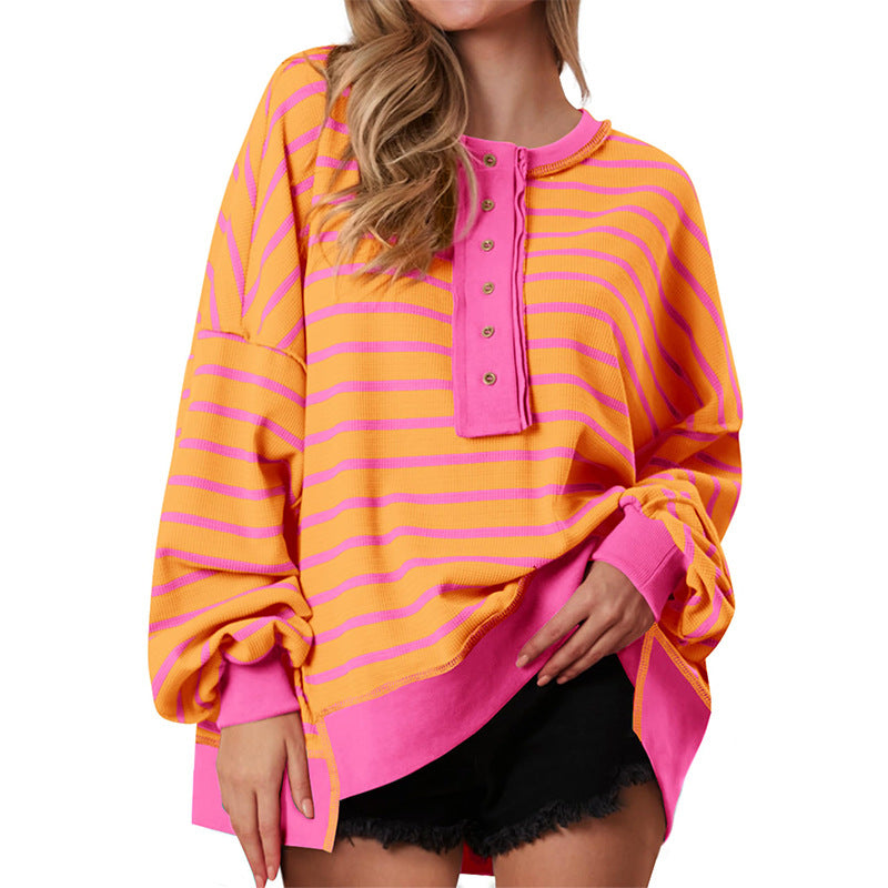 Polana - Casual Oversized Striped Long Sleeve Sweatshirt