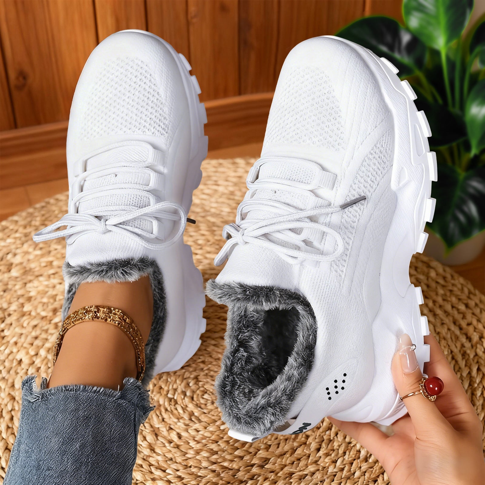 Brydee - Casual Fleece Lace-Up Lightweight Sneakers