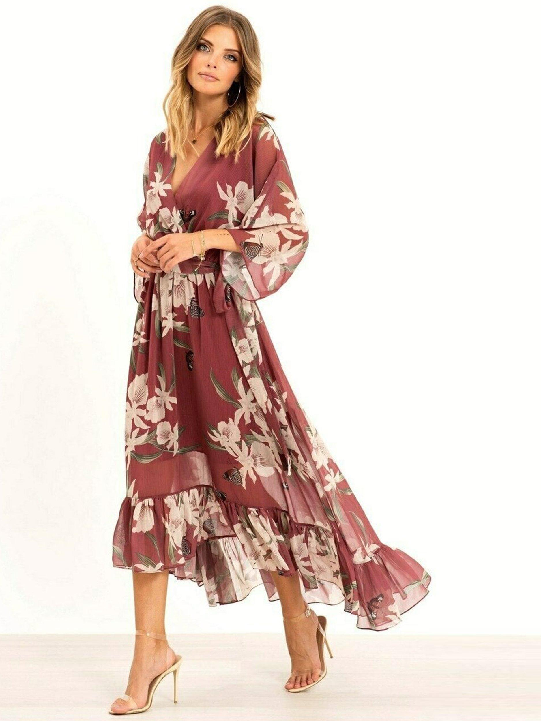 Yasmine - Elegant Kimono Midi Dress