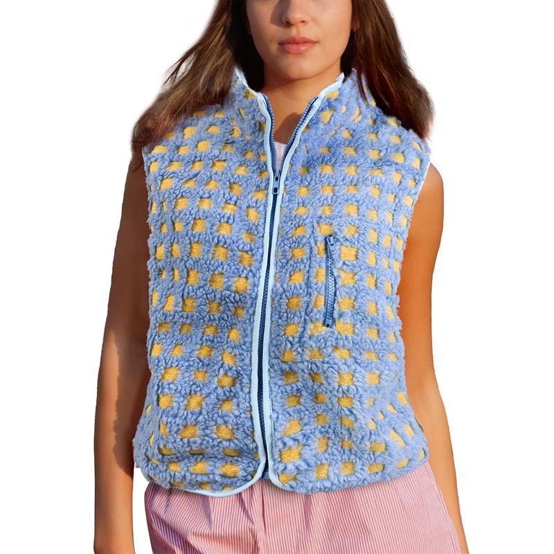 Concuelo – Casual Plaid Sleeveless Zip-Up Vest