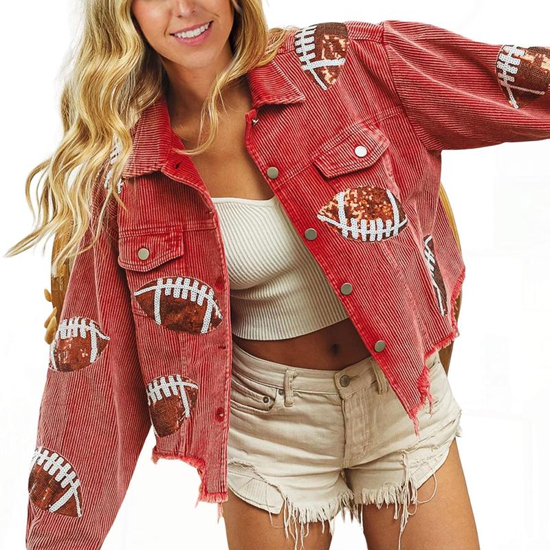 Nerissa- Chic Cropped Oversized Button Down Football Jacket