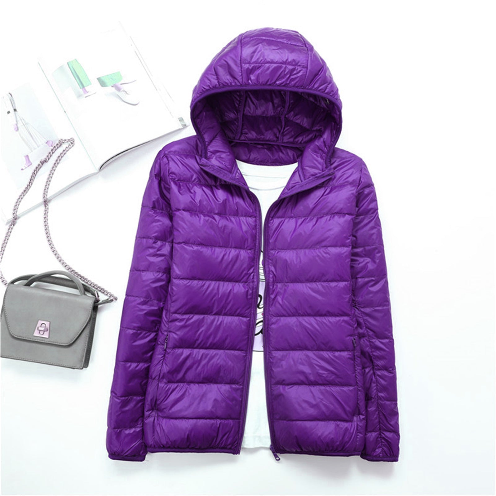 Liyanna - Comfy Plus Size Lightweight Hooded Long Sleeve Puffer Jacket