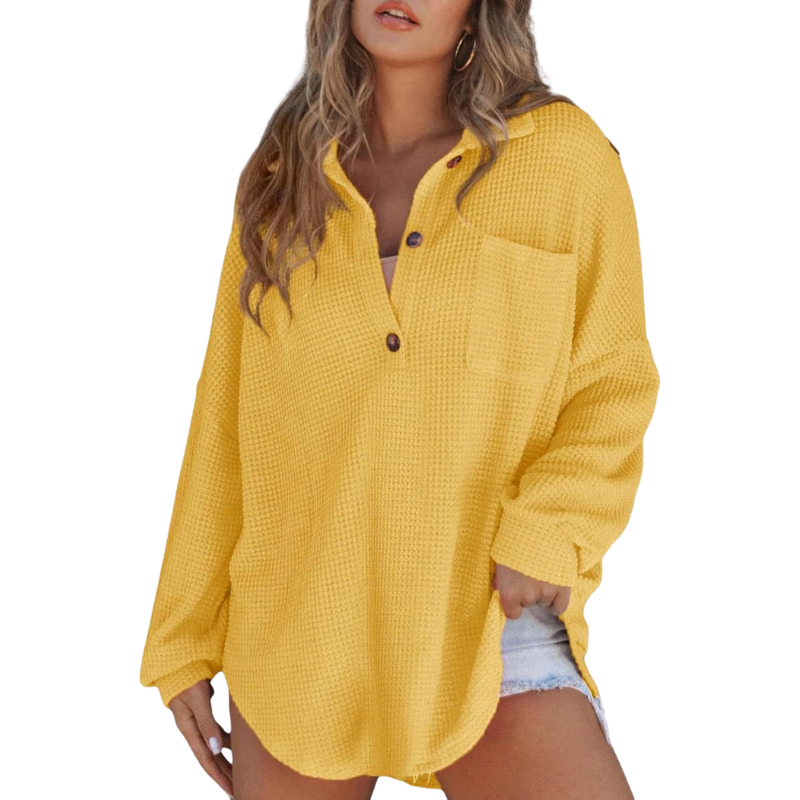 Geneviève – Lightweight Button V-neck Tunic Blouse