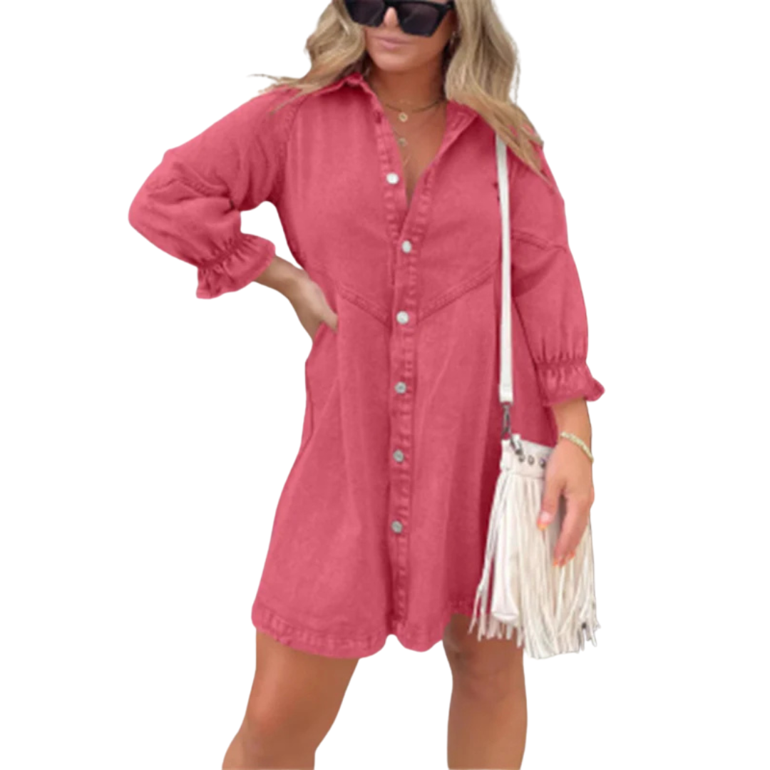 Marene - Elegant Washed Puff Sleeve Mini Dress