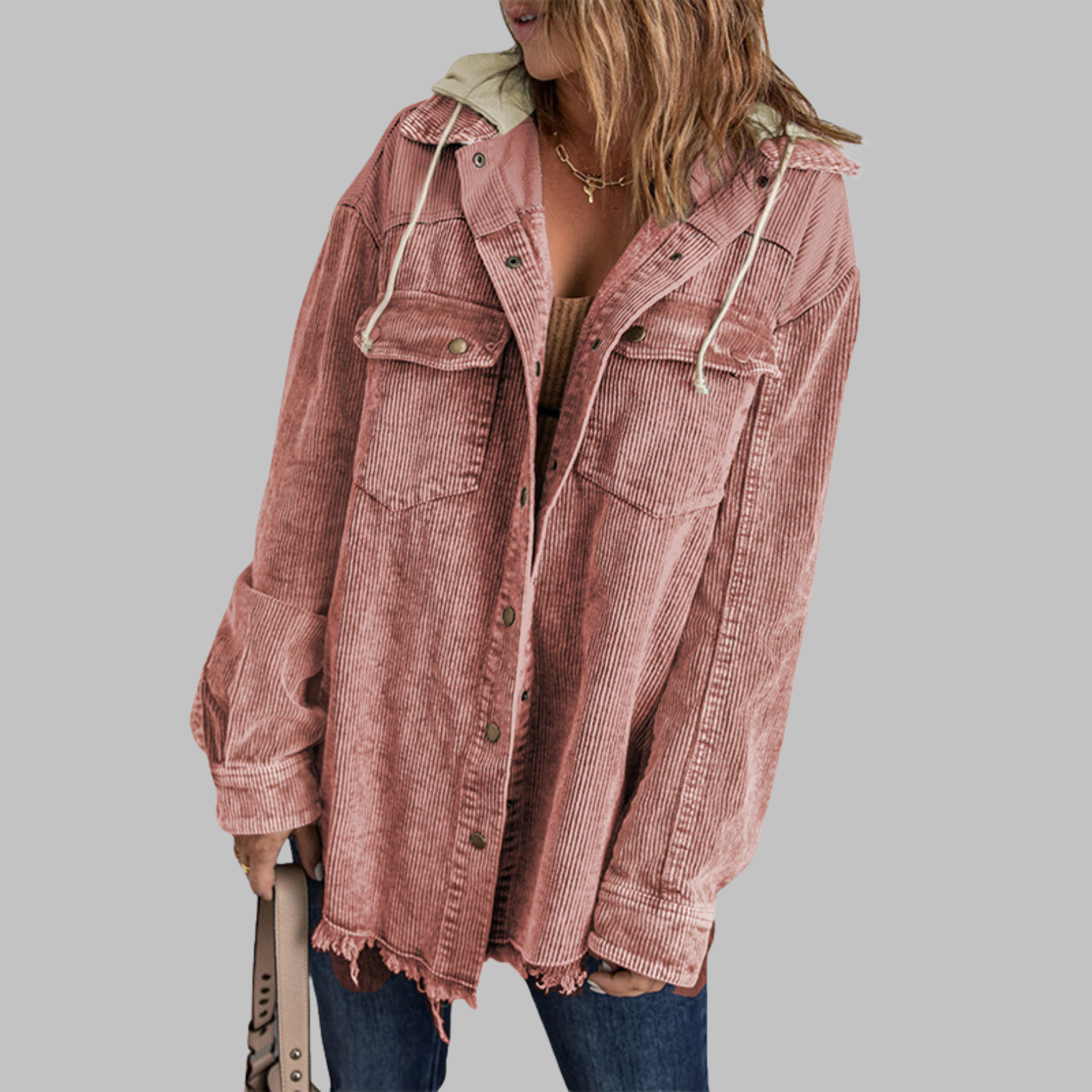 Dabrina - Classic Button Down Long Sleeve Hooded Jacket