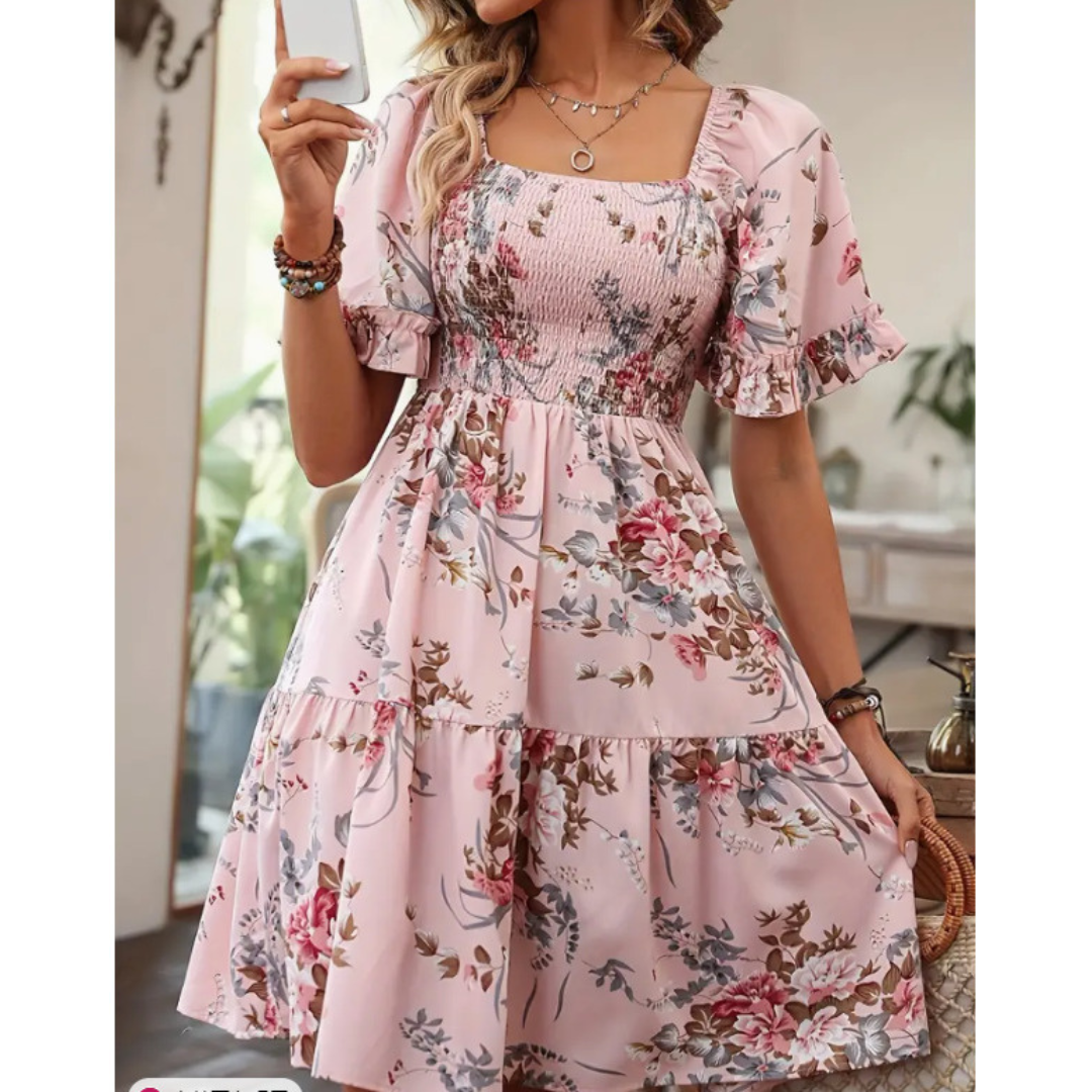Isolde – Vintage Floral Flounce Sleeve Summer Dress