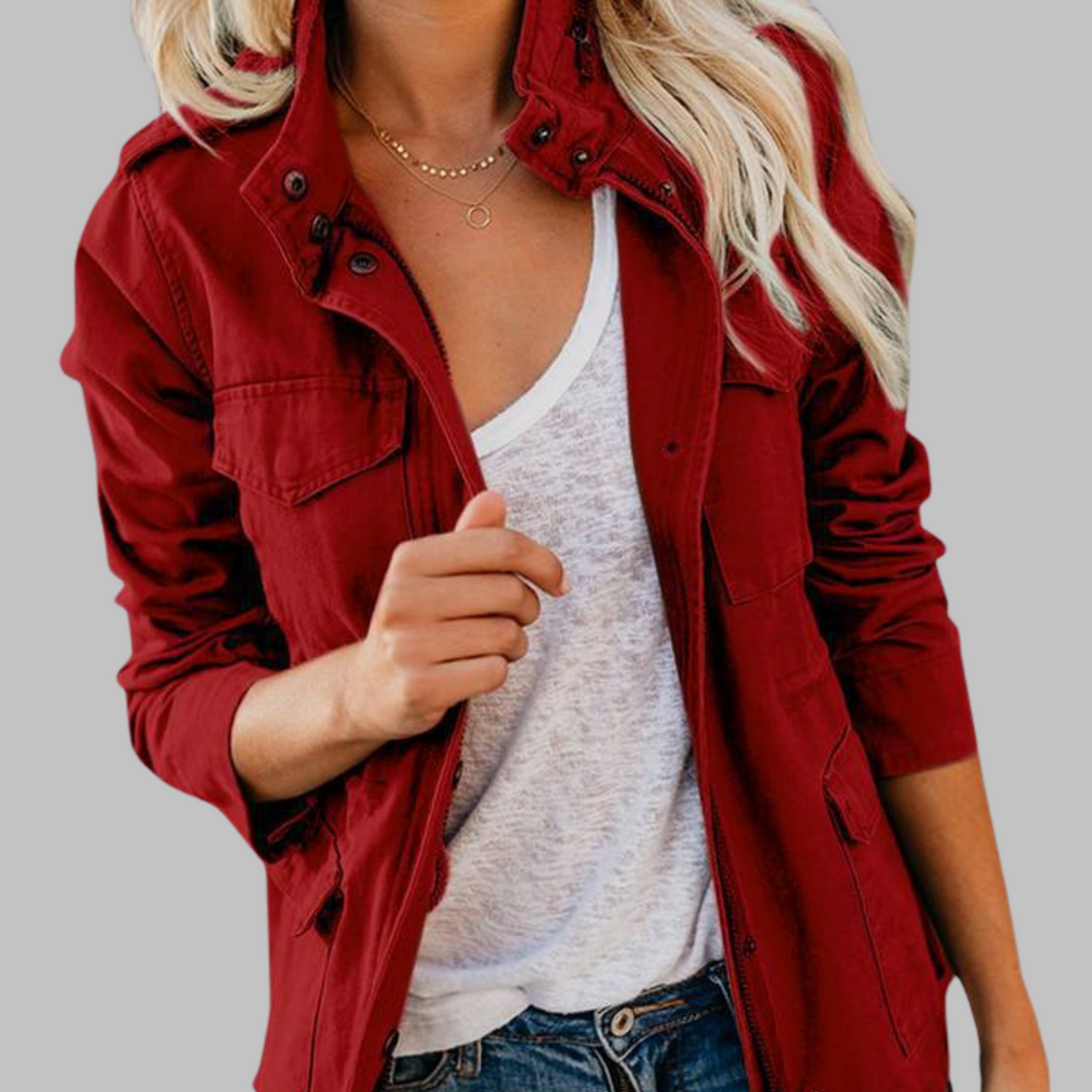 Rhoda - Vintage Zip Up Button Military Jacket