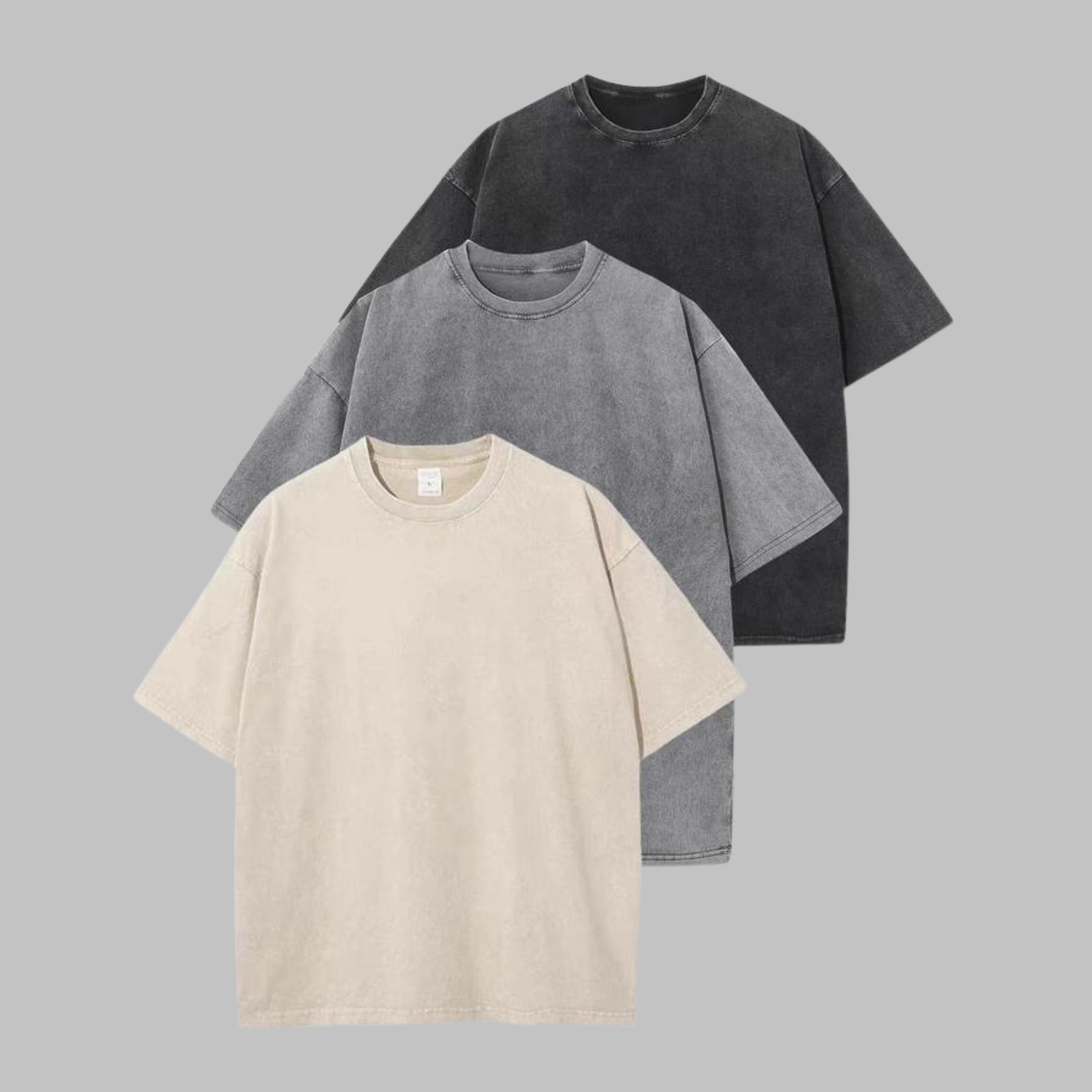 Afina - Casual Oversized Wash Crew Neck Unisex Shirt