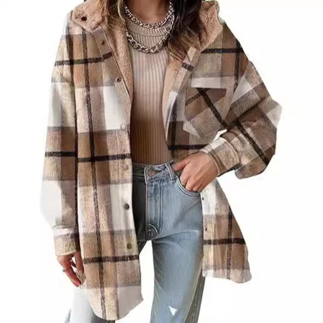 Tallulah - Relaxed Fit Hooded Plaid Jacket