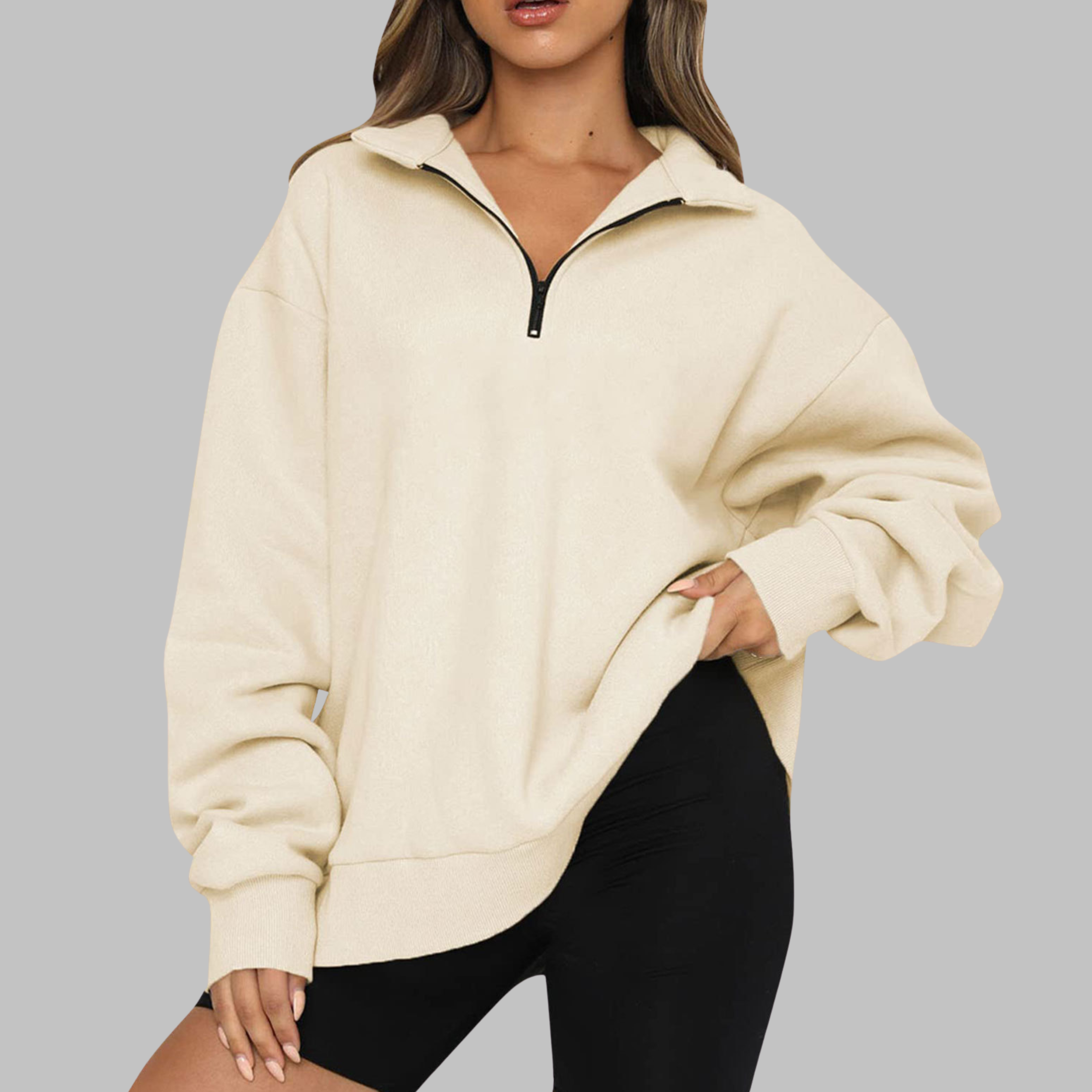 Tenley - Casual Oversized Half Zip Long Sleeve Sweatshirt