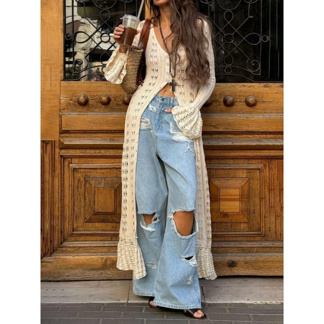 Adowbi - Chic Flounce Sleeve Fitted Button Cardigan