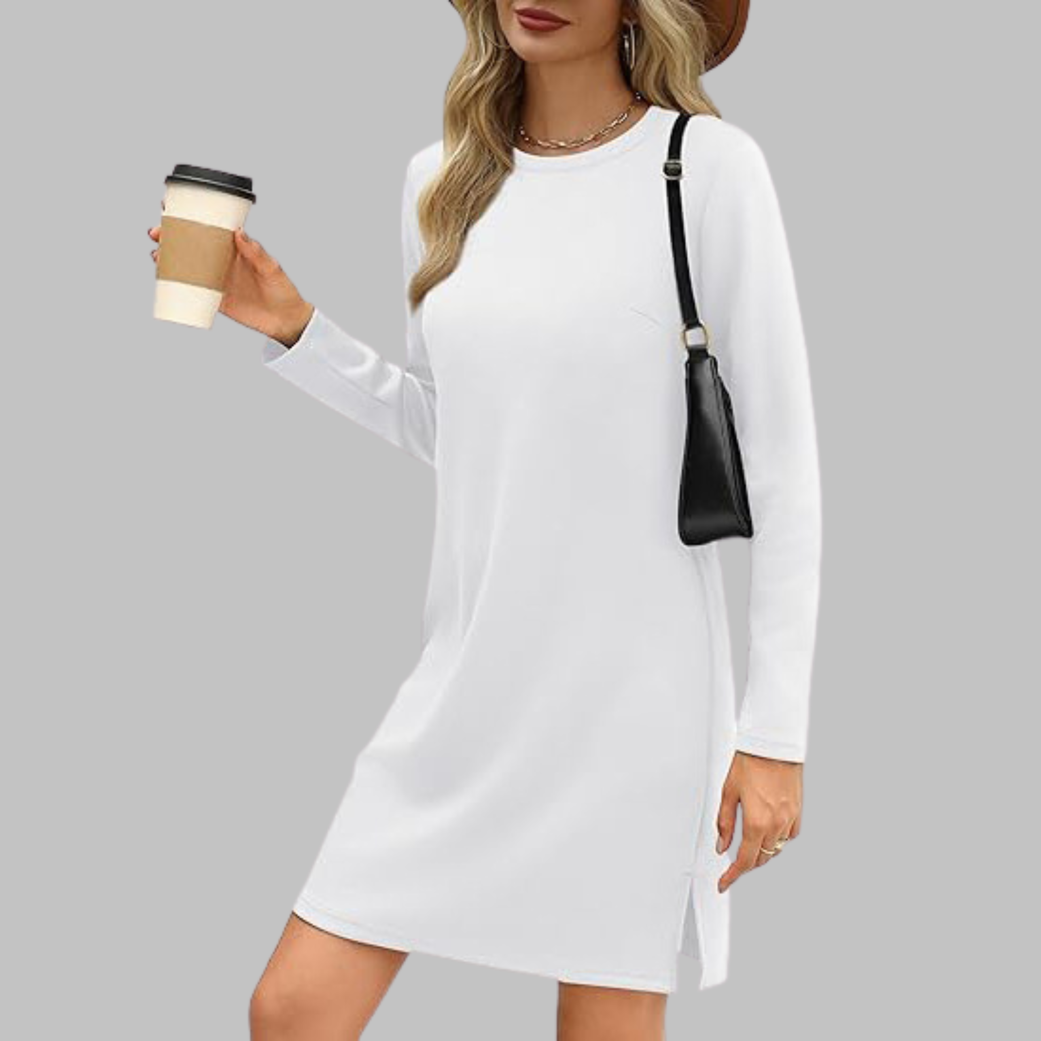 Tatlo - Casual Long Sleeve Round Neck Mini Dress