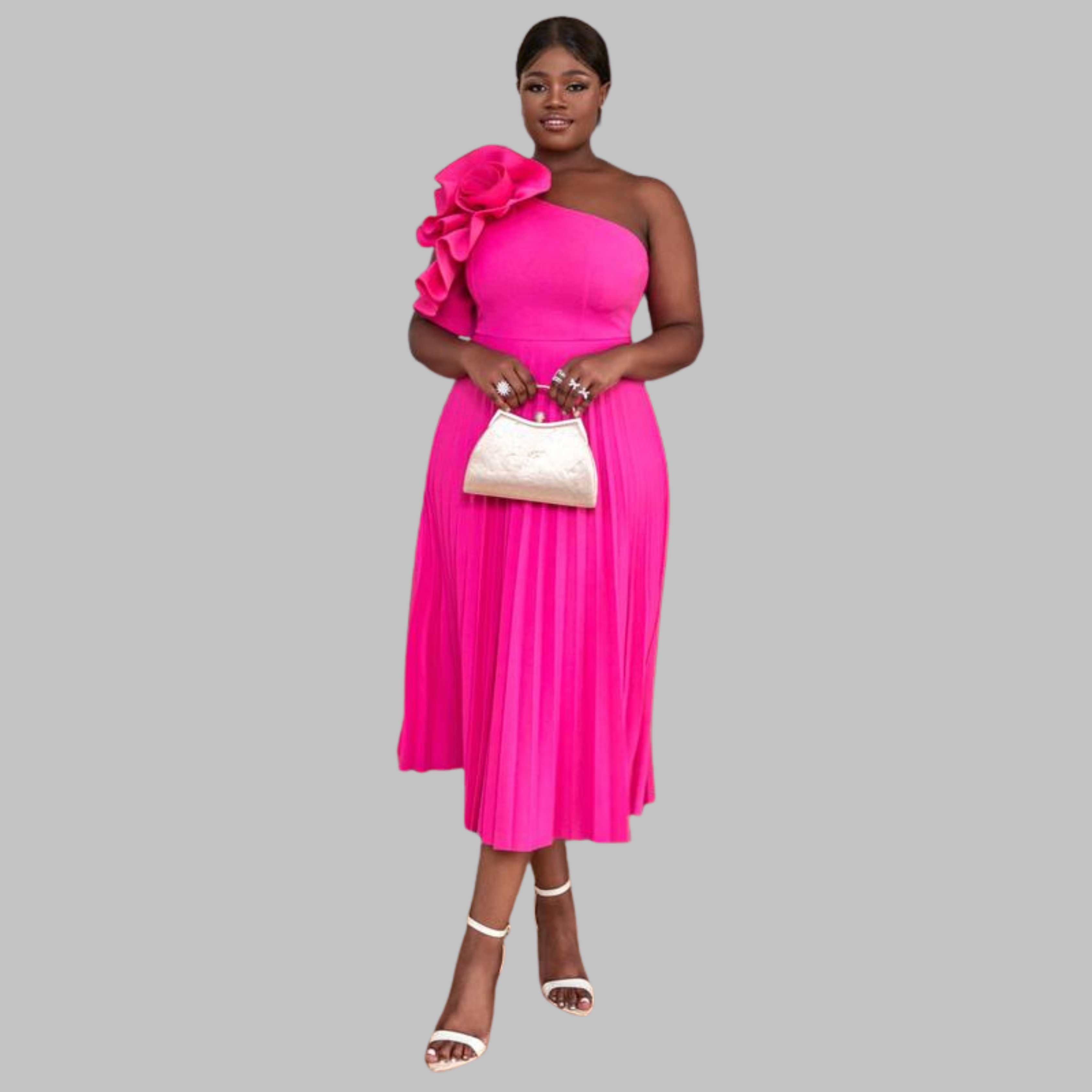 Minerva - Elegant One Shoulder Ruffle Plus Size Evening Dress