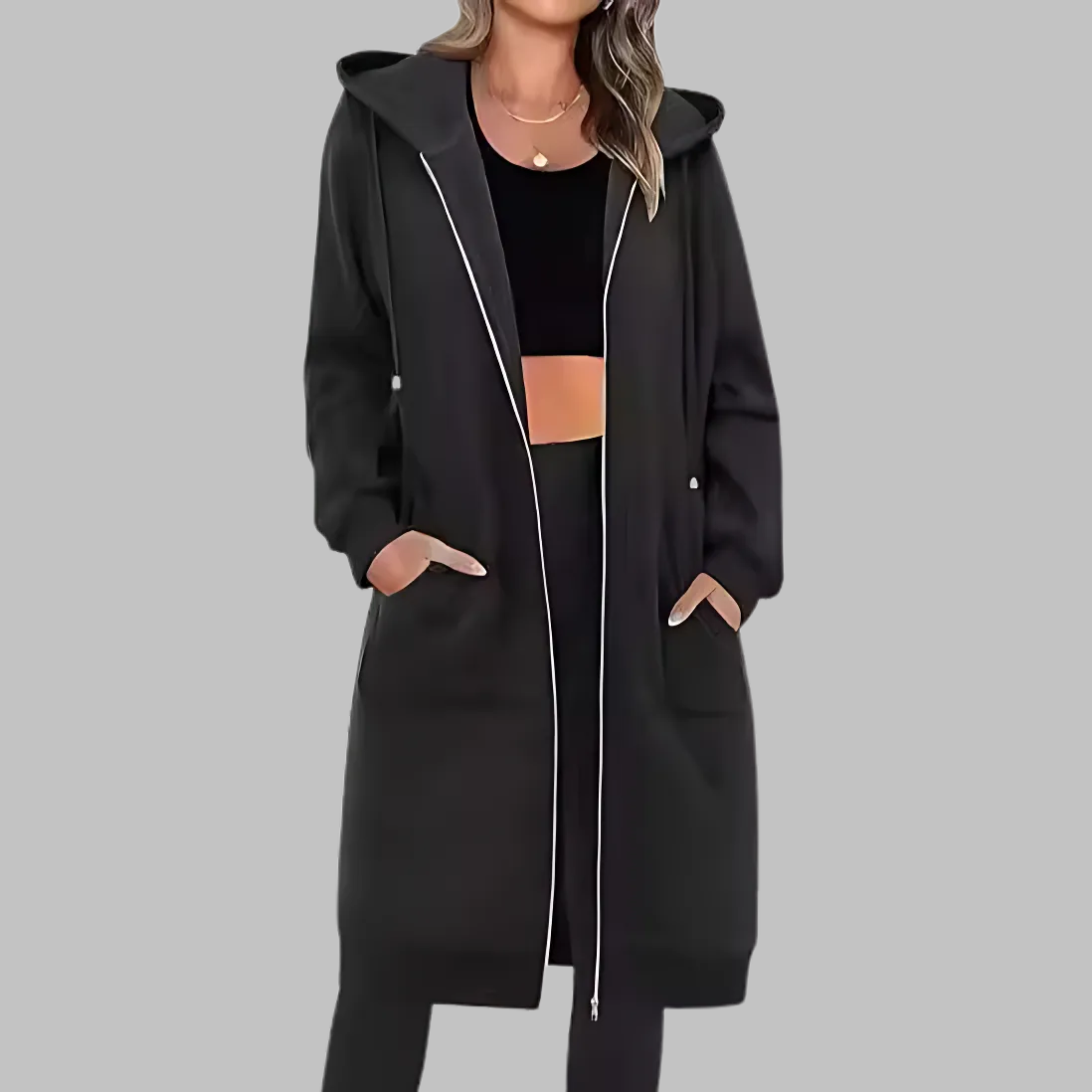 Tiomara - Casual Zip Up Oversized Long Jacket