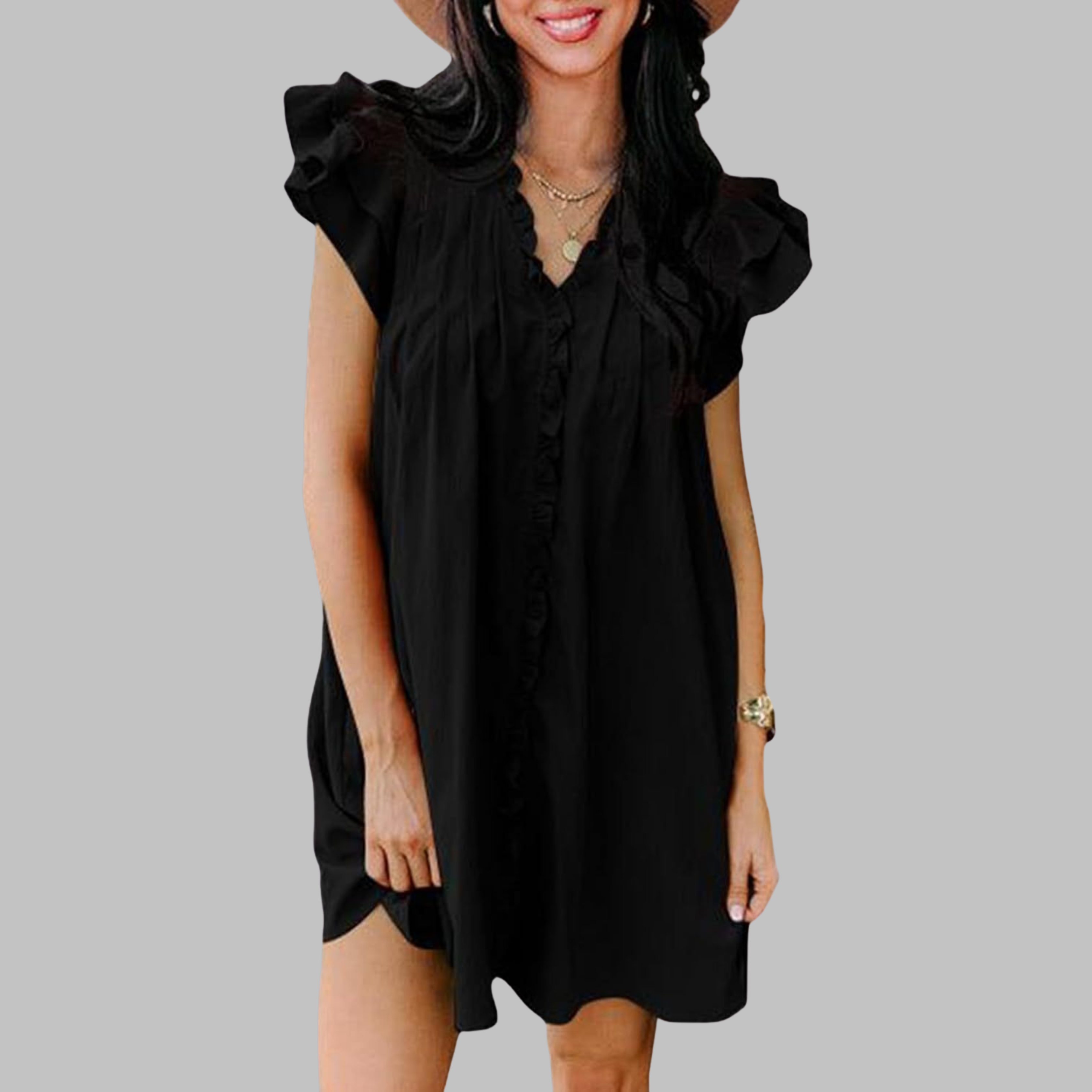 Marcella - Casual V-Neck Ruffled Midi Dress