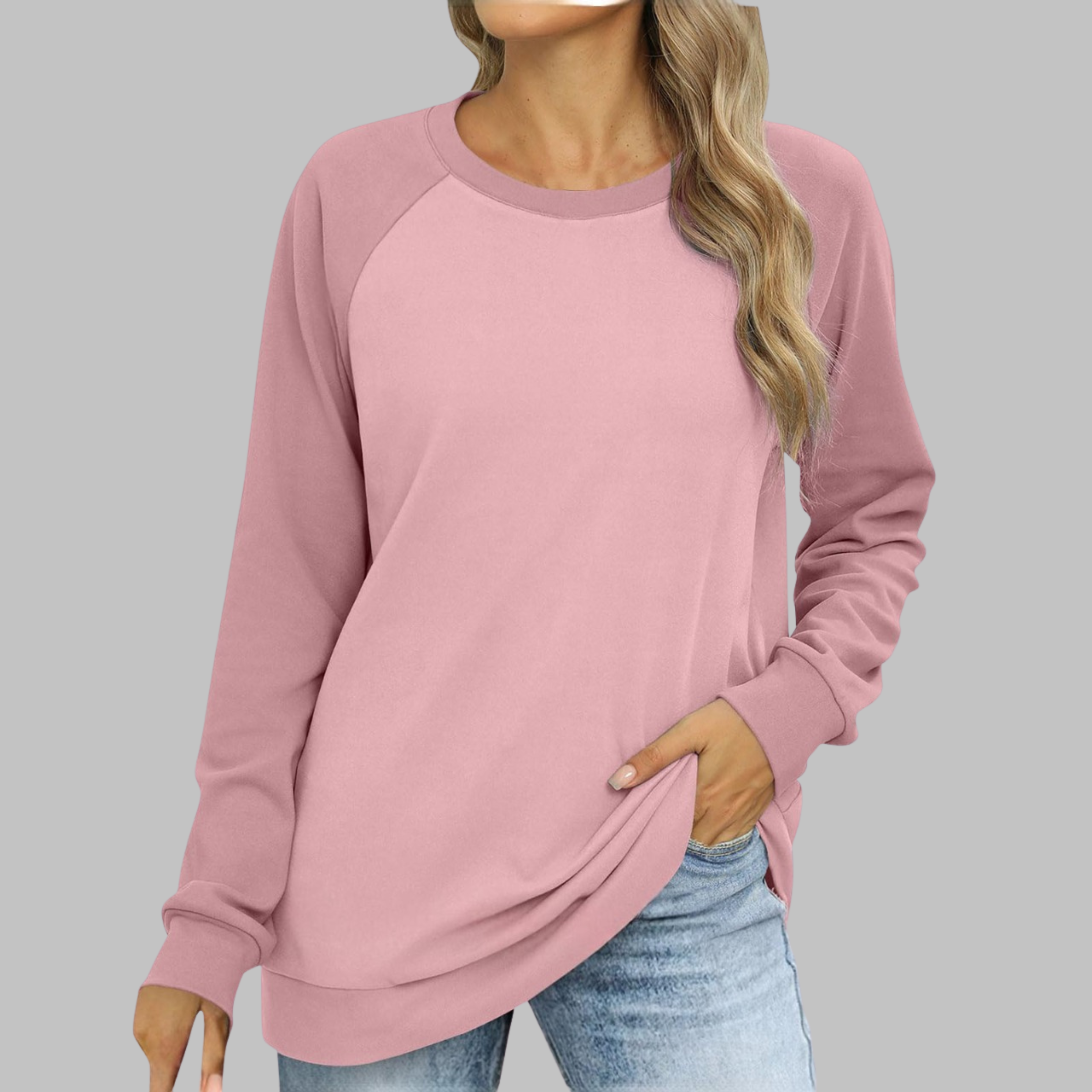 Lhantel - Casual Round Neck Long Sleeve Sweatshirt
