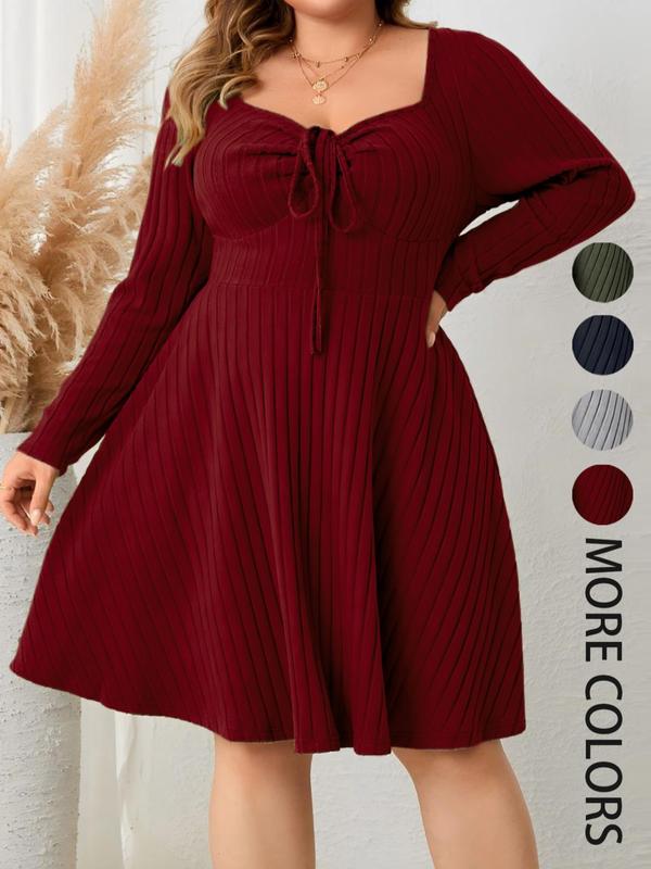 Kate - Plus Size Ribbed Sweetheart Neck A-Line Dress for Fall