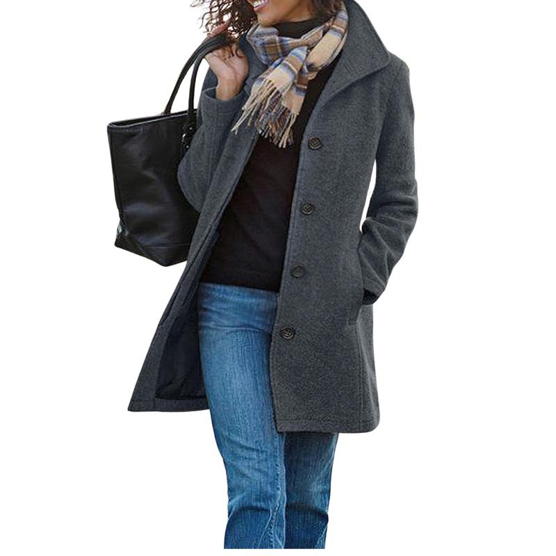Gabriela - Casual Wool Blend Pea Coat with Single-Breasted Design