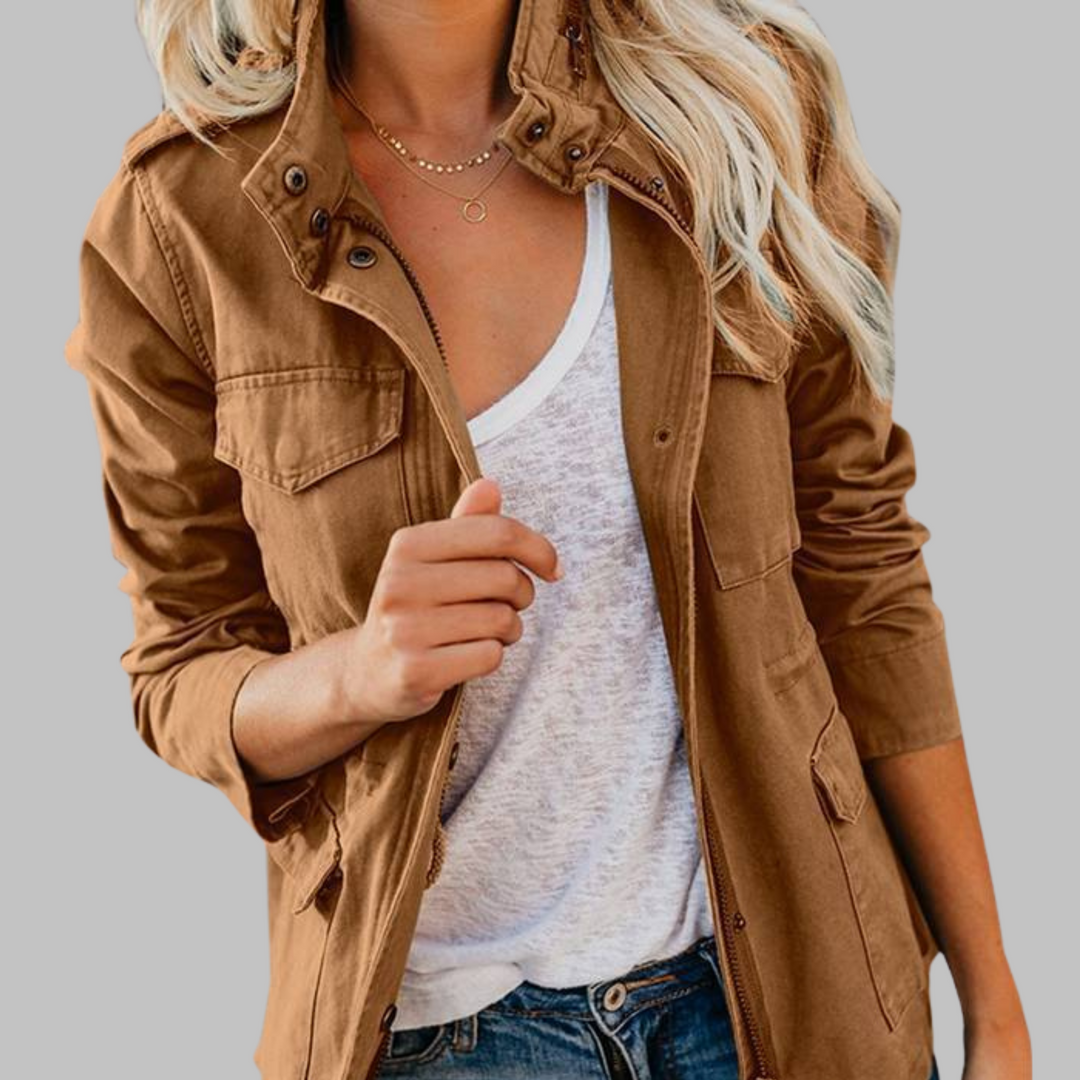 Rhoda - Vintage Zip Up Button Military Jacket