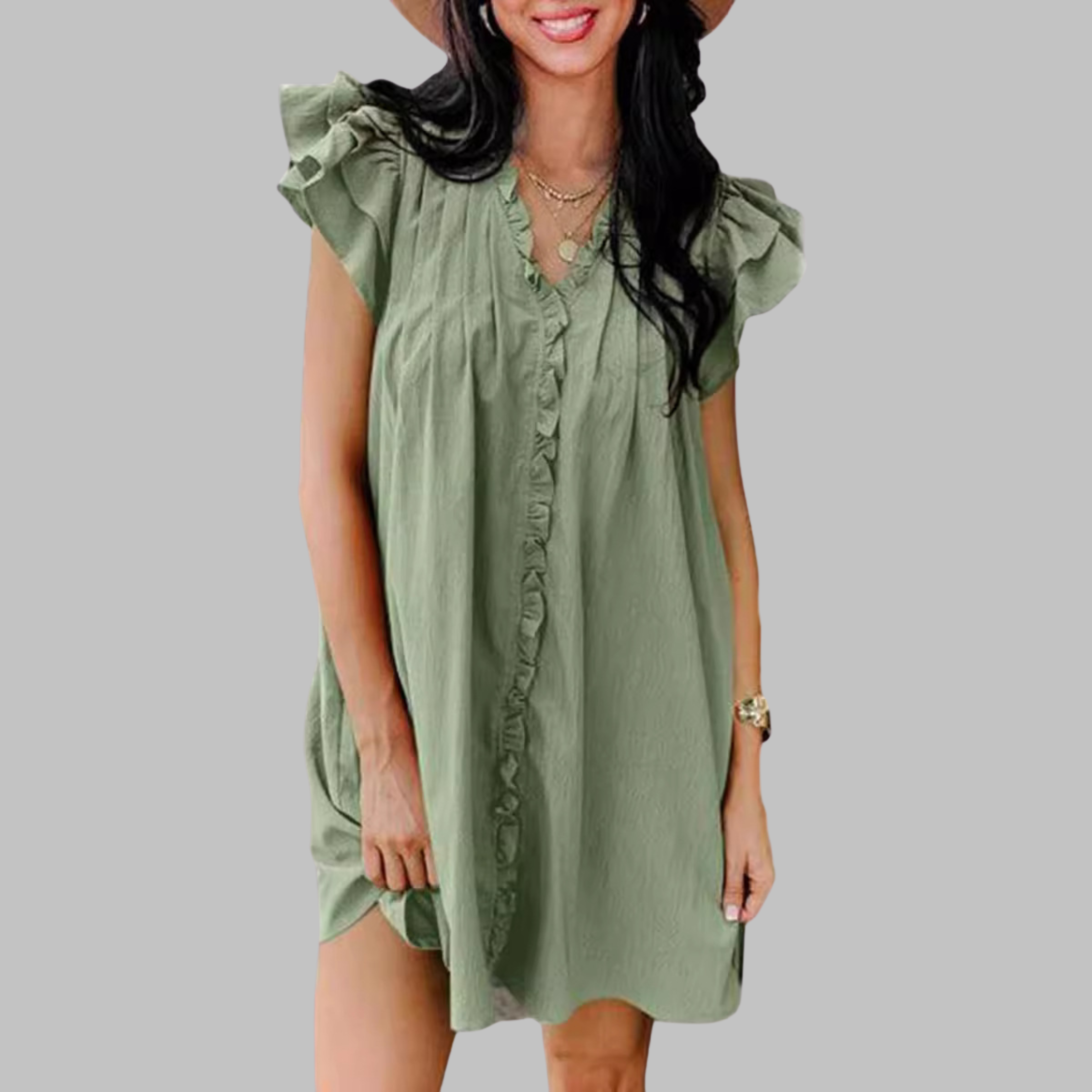 Marcella - Casual V-Neck Ruffled Midi Dress