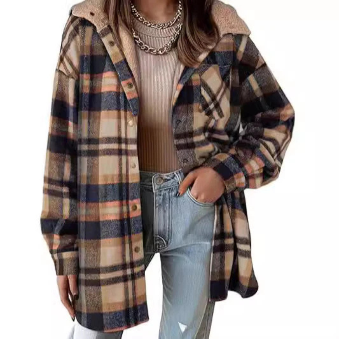 Tallulah - Relaxed Fit Hooded Plaid Jacket