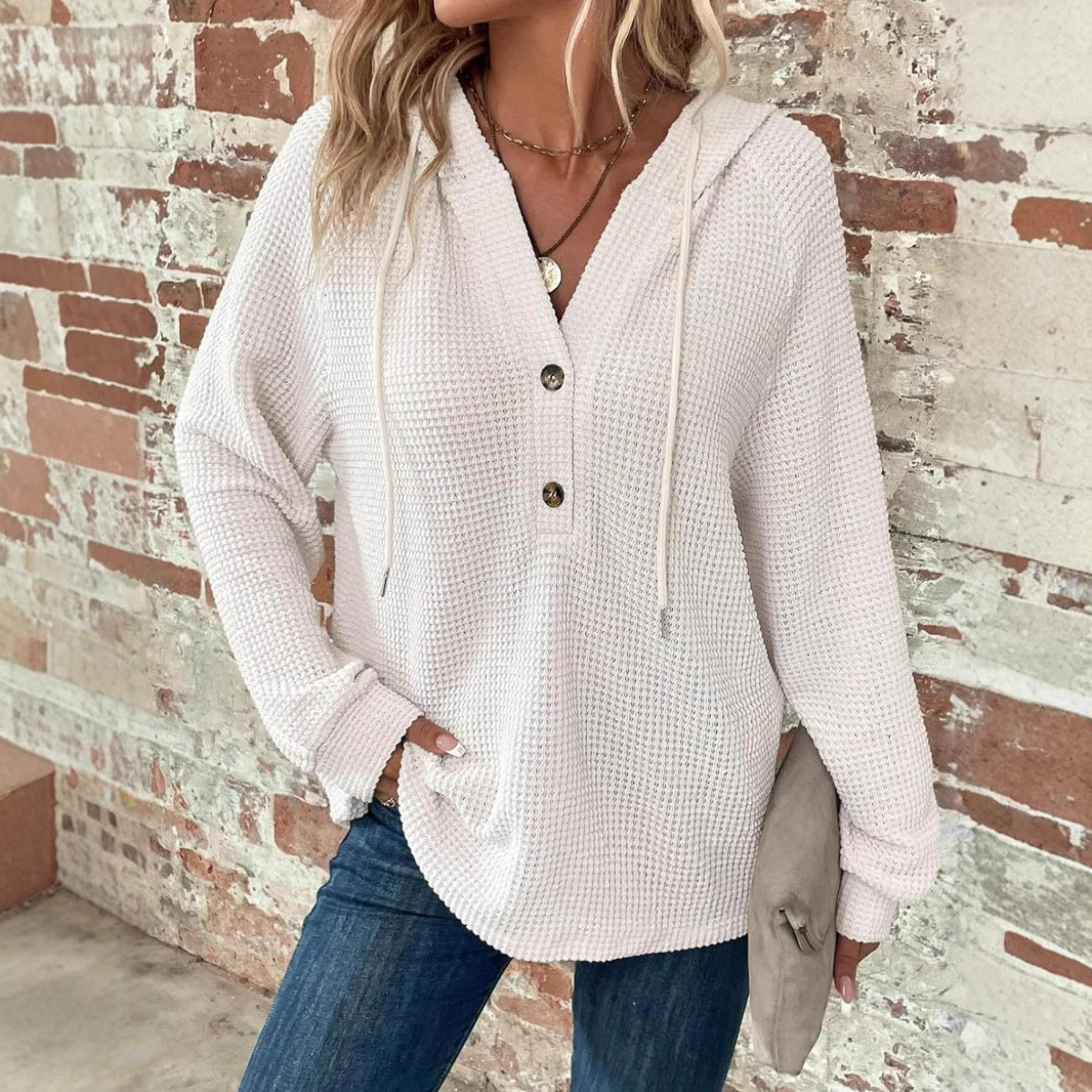 Sioni - Casual Long Sleeve V-Neck Hoodie Sweatshirt
