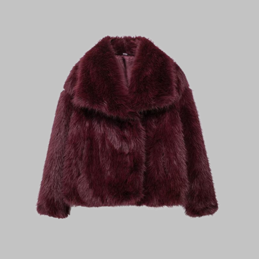 Weena - Classy Long Sleeve Collared Fuzzy Coat