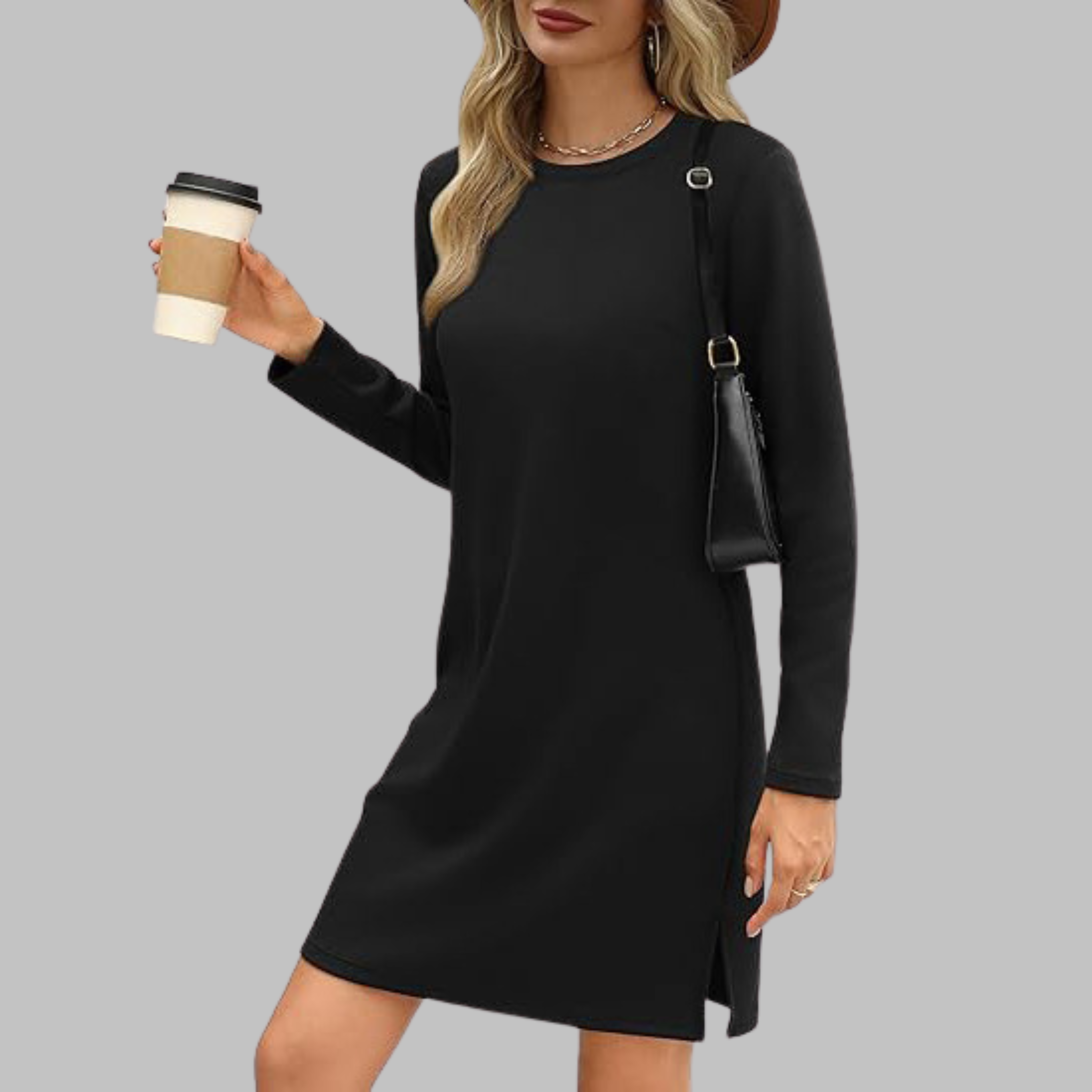 Tatlo - Casual Long Sleeve Round Neck Mini Dress
