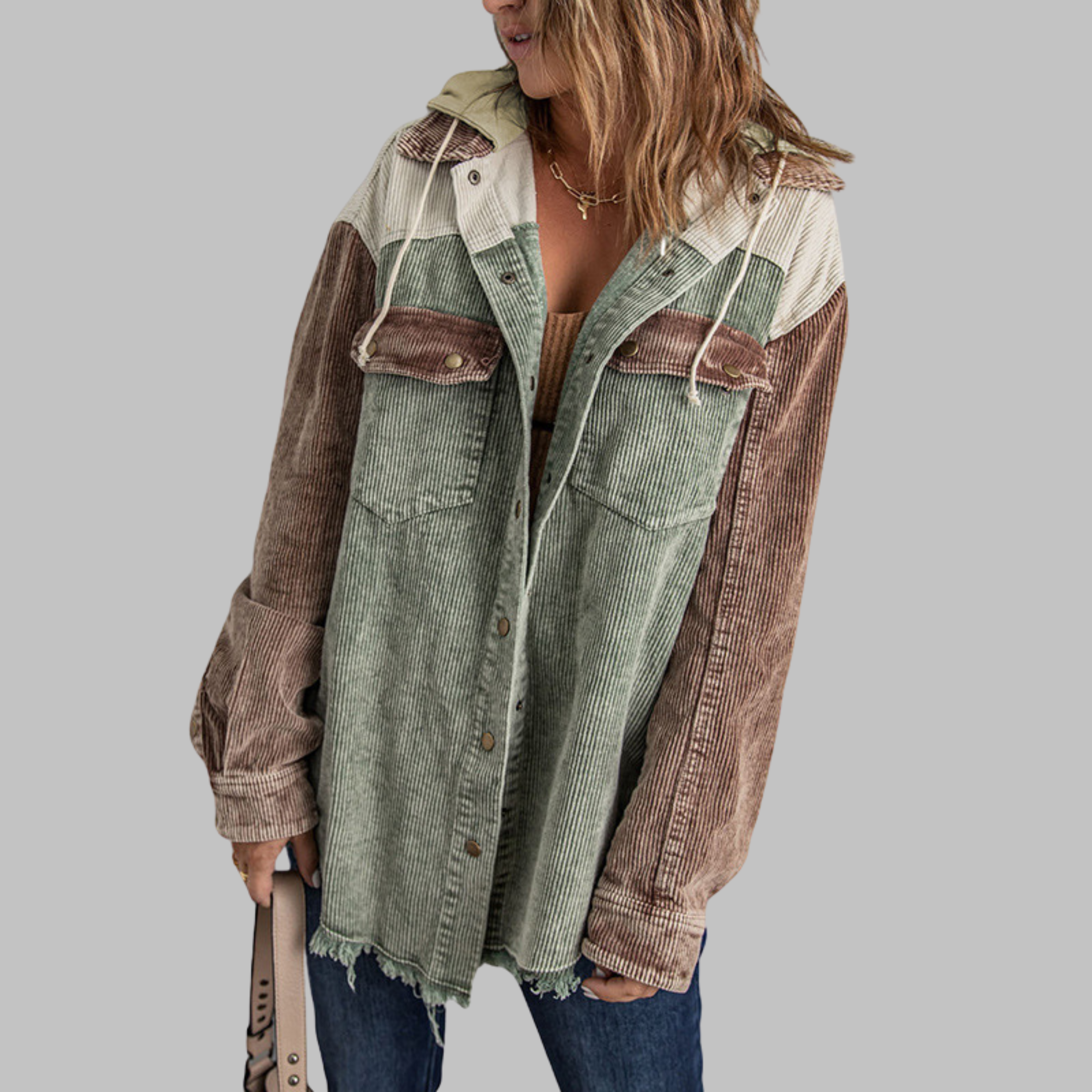 Dabrina - Classic Button Down Long Sleeve Hooded Jacket