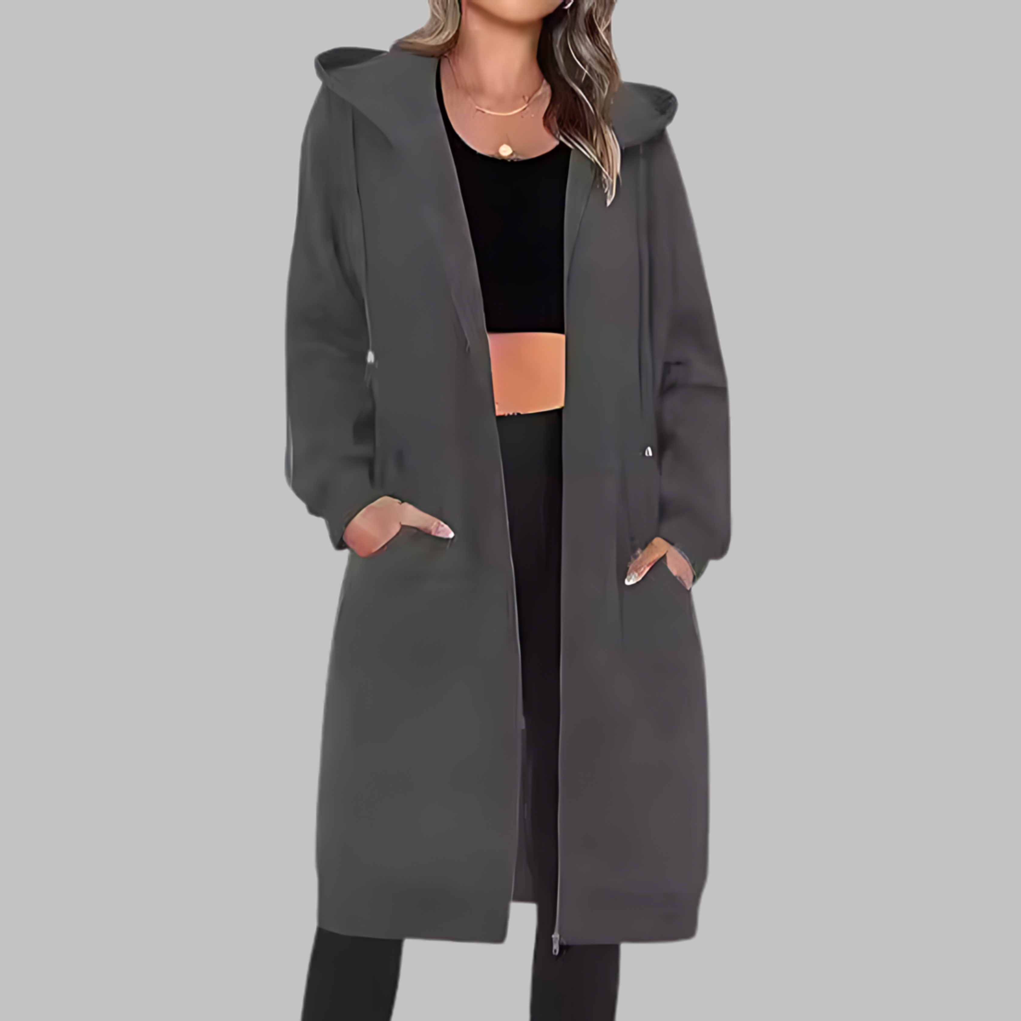 Tiomara - Casual Zip Up Oversized Long Jacket