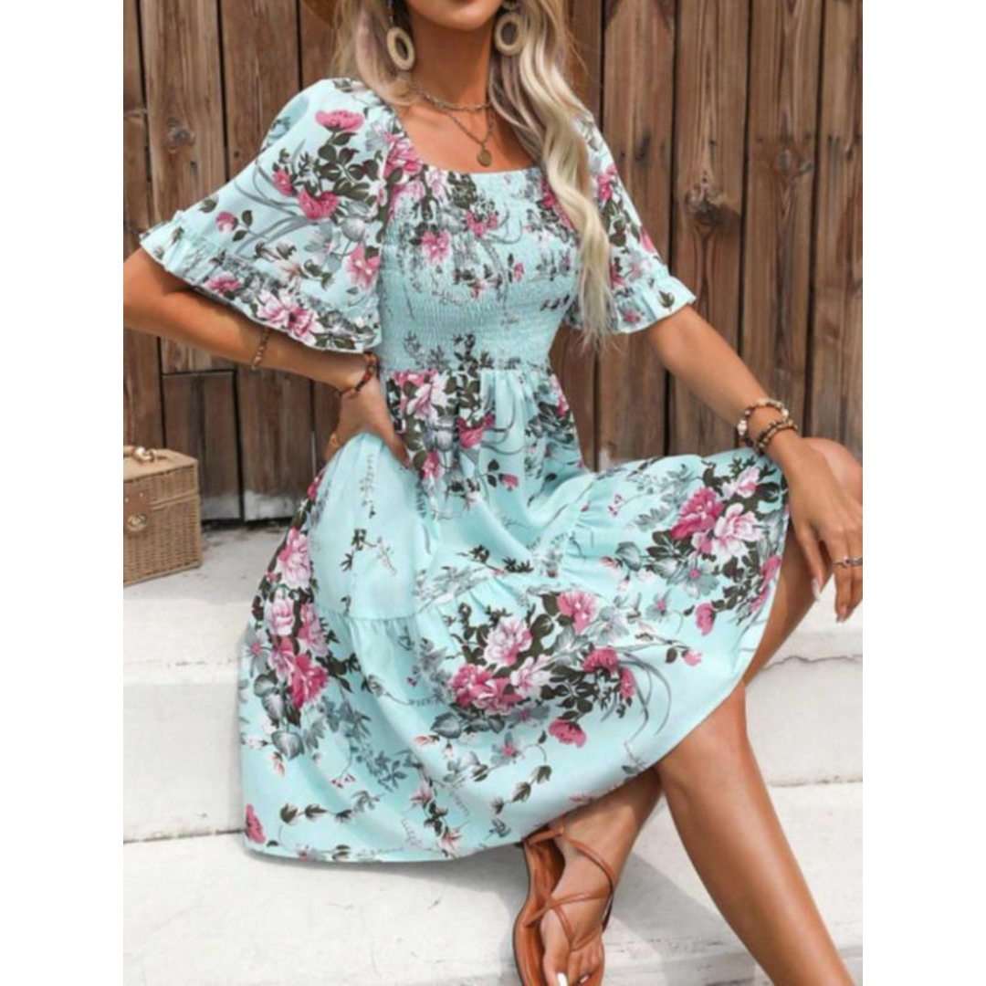 Isolde – Vintage Floral Flounce Sleeve Summer Dress