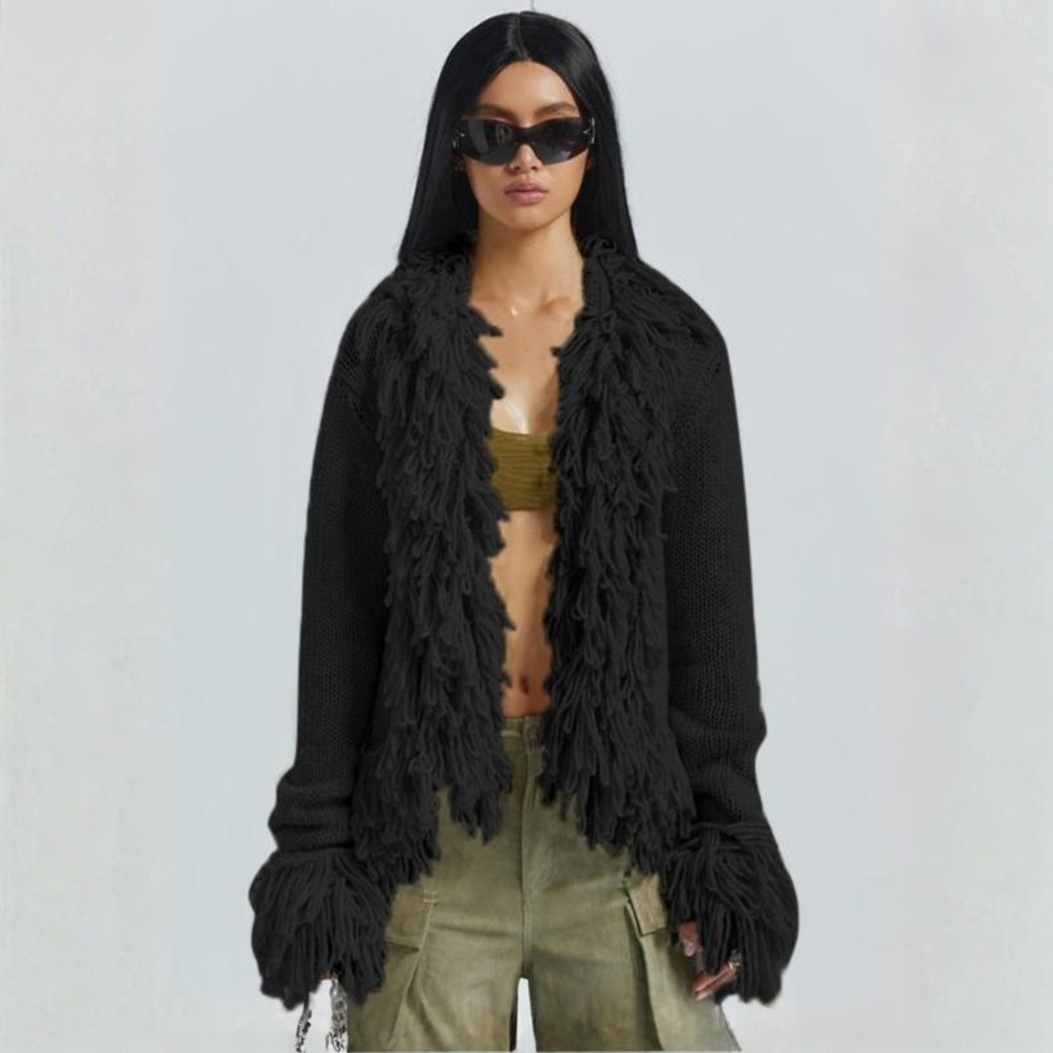 Talayah - Chic Fringe Long Sleeve Open Front Cardigan