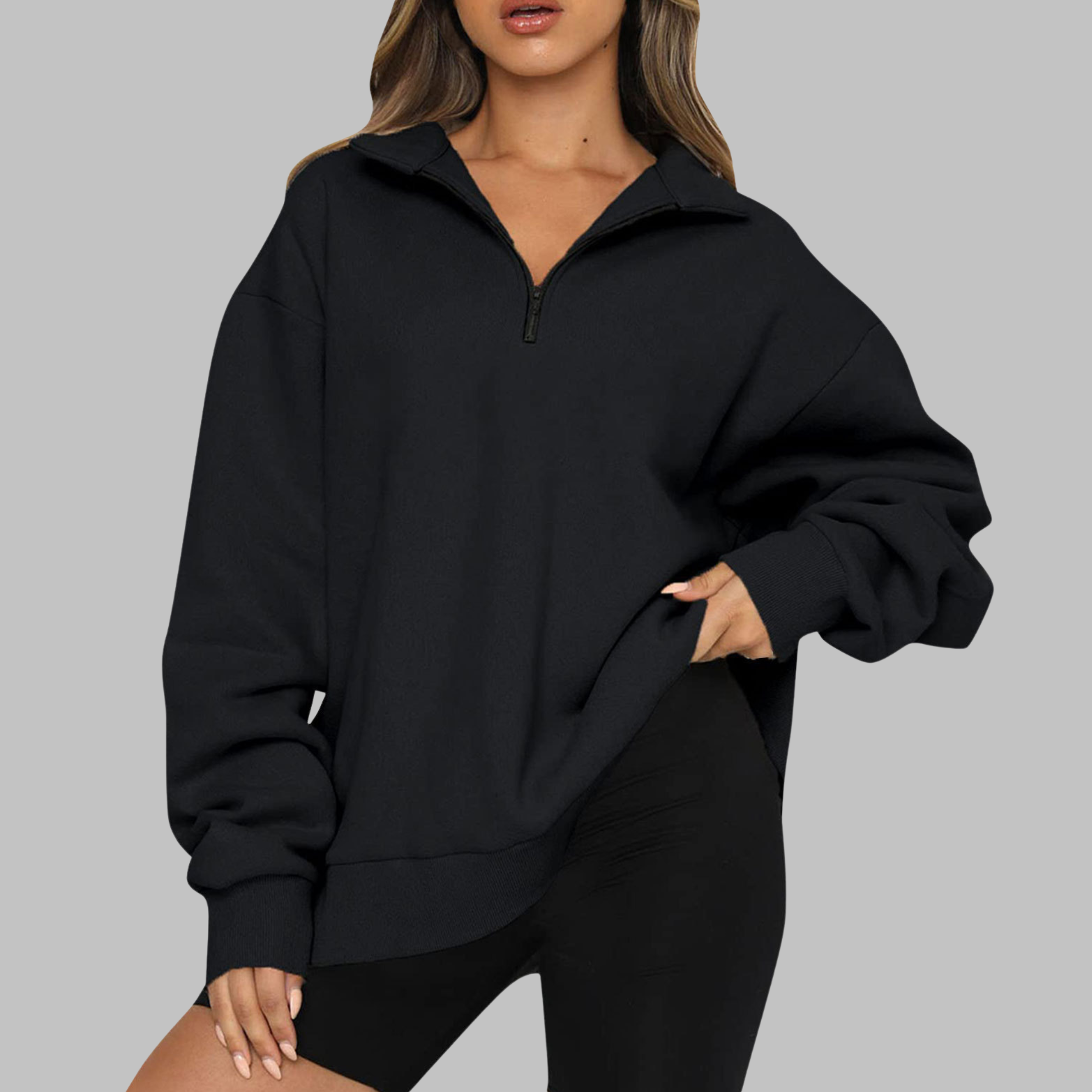 Tenley - Casual Oversized Half Zip Long Sleeve Sweatshirt