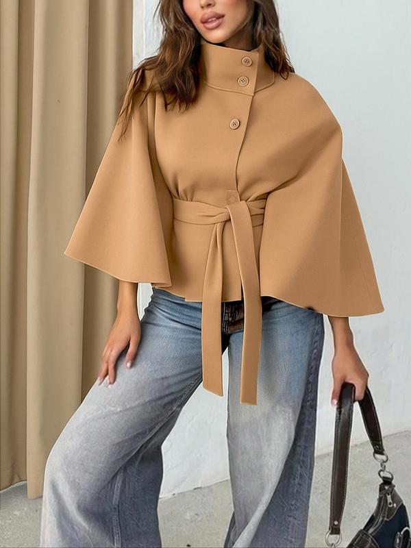 Rosemary - Buckle Belted Woolen Cape Coat for Fall & Winter