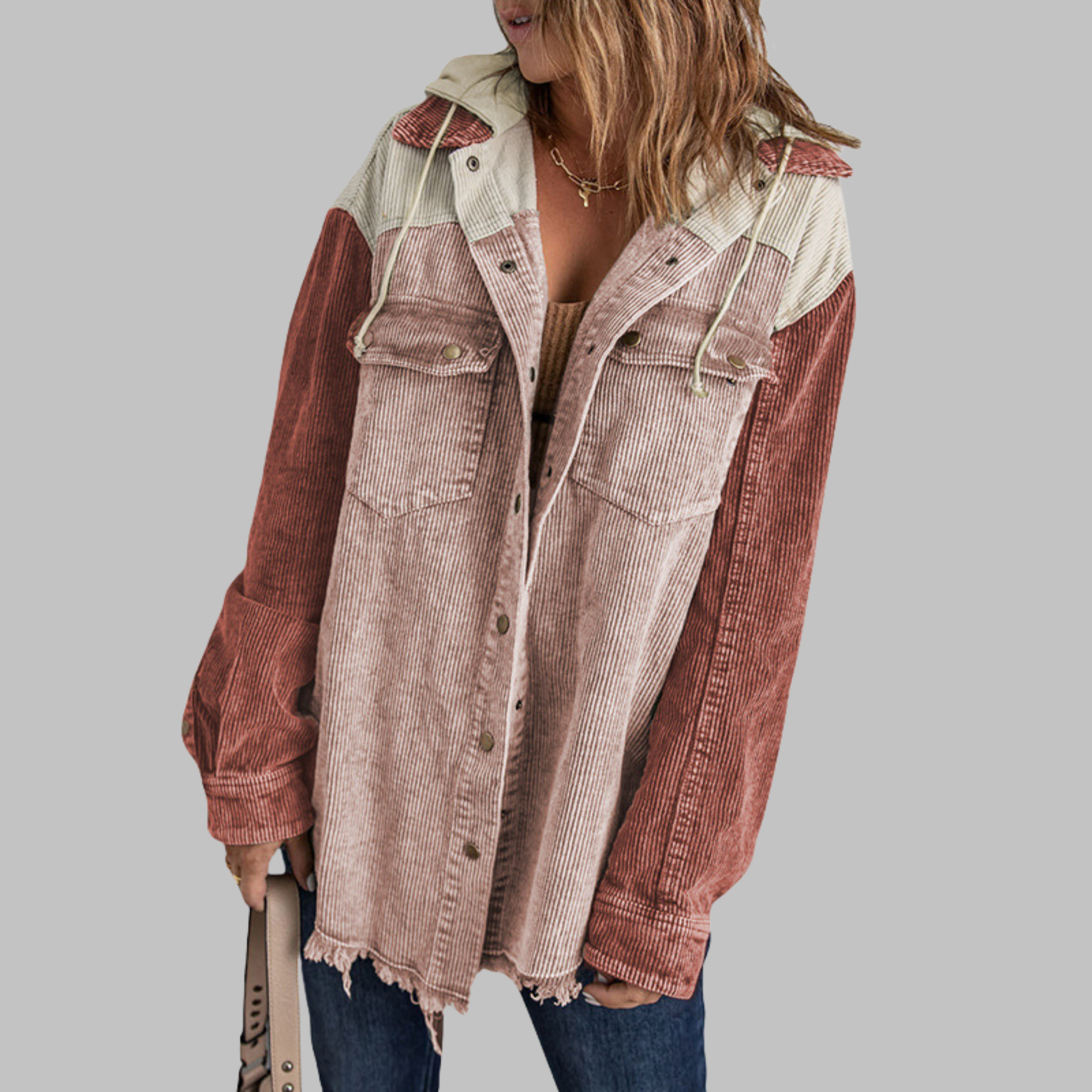 Dabrina - Classic Button Down Long Sleeve Hooded Jacket