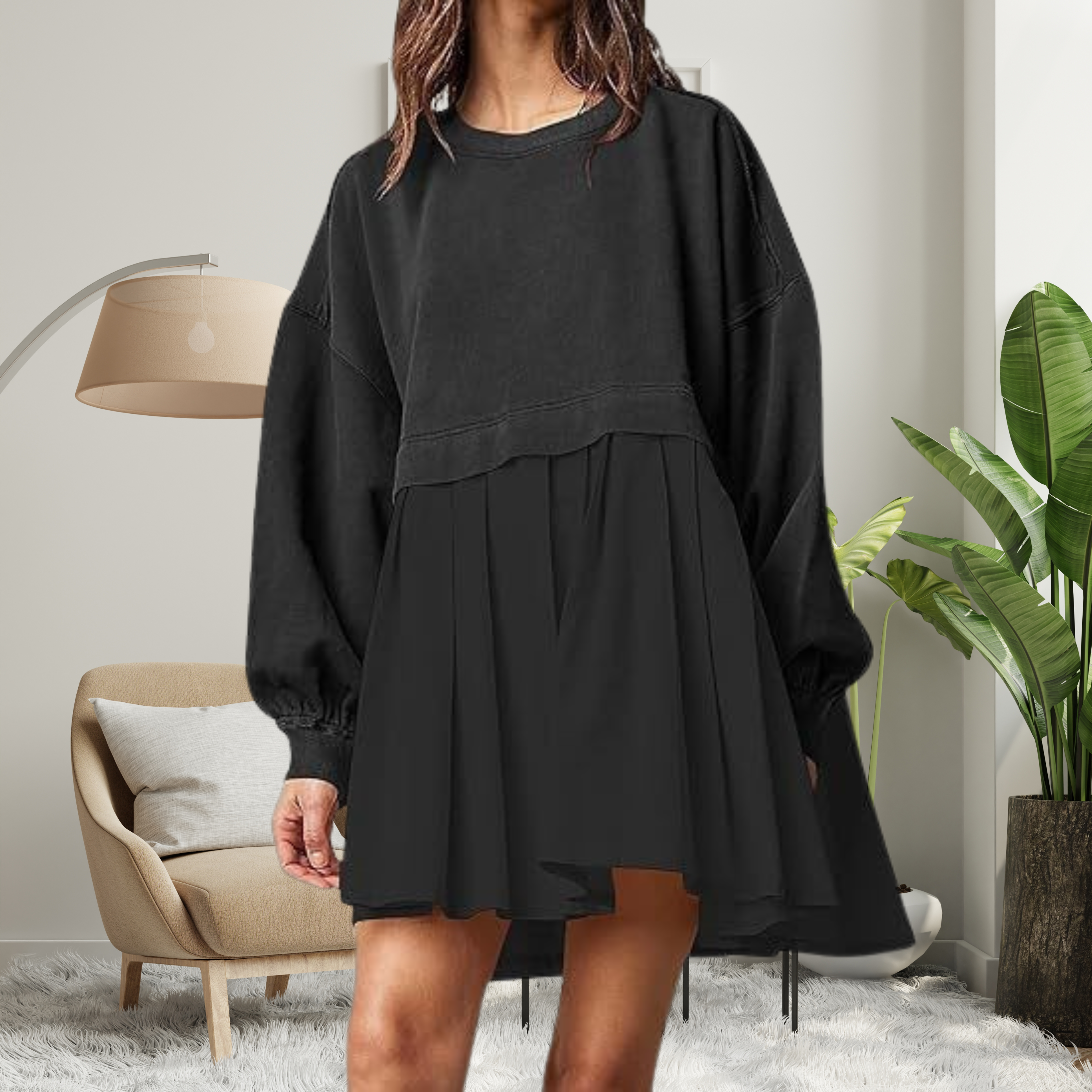 Kariyah - Cozy Loose-Fit Long Sleeve Midi Dress