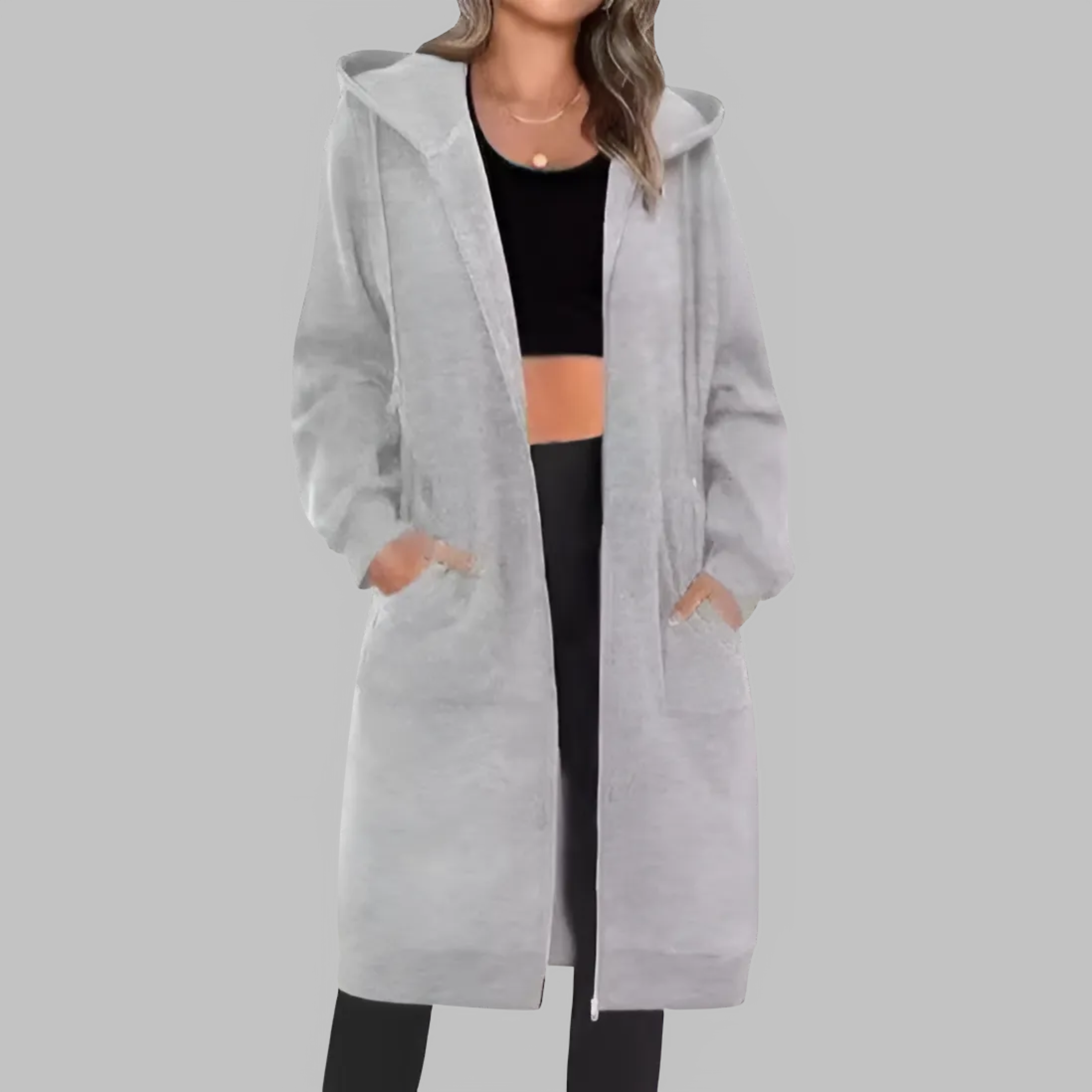 Tiomara - Casual Zip Up Oversized Long Jacket