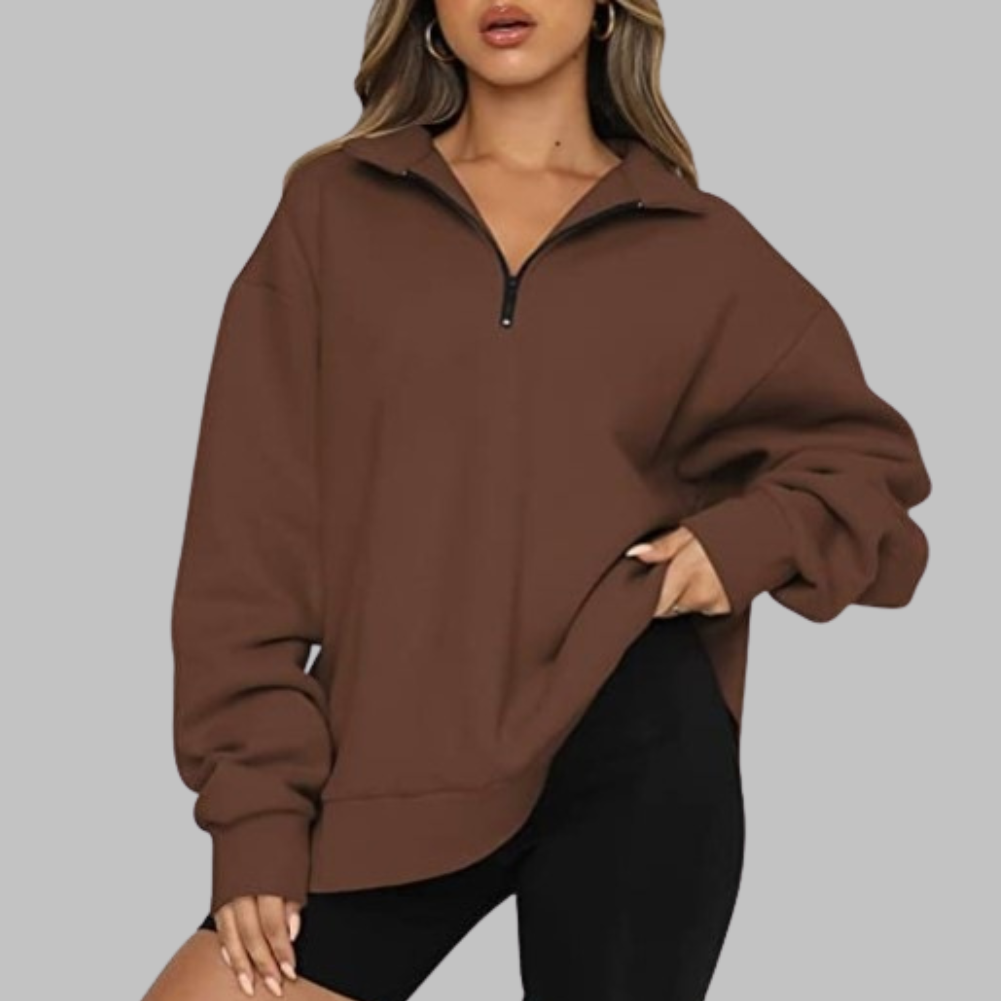Tenley - Casual Oversized Half Zip Long Sleeve Sweatshirt