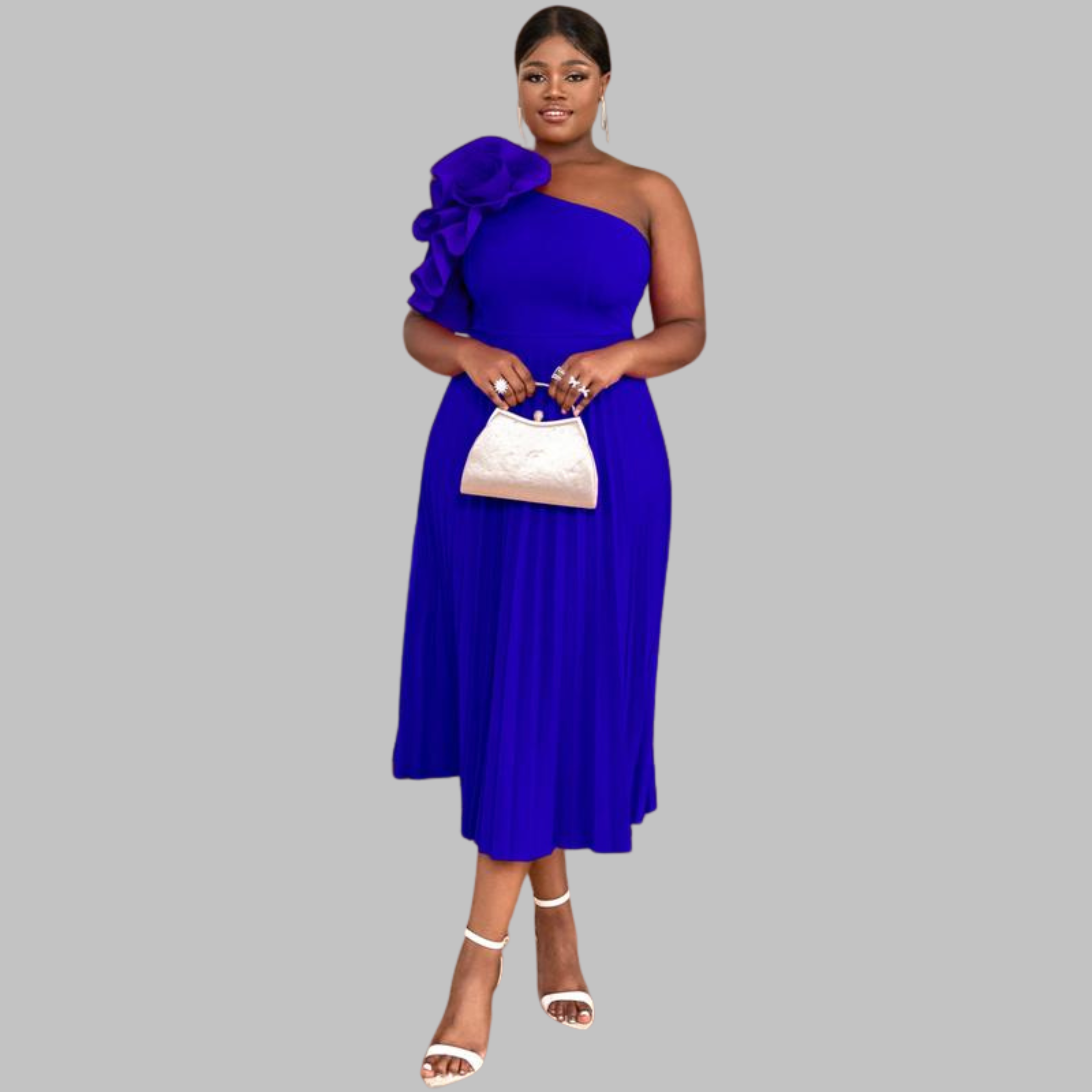 Minerva - Elegant One Shoulder Ruffle Plus Size Evening Dress